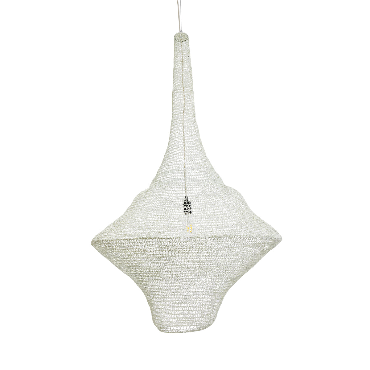 GloboStar® KENTUCKY 01877 Vintage Κρεμαστό Φωτιστικό Οροφής Μονόφωτο 1 x E27 AC220-240V IP20 - Φ80 x Υ140cm - Μπεζ Εκρού Μεταλλικό Πλέγμα - 5 Χρόνια Εγγύηση - ledmania.gr
