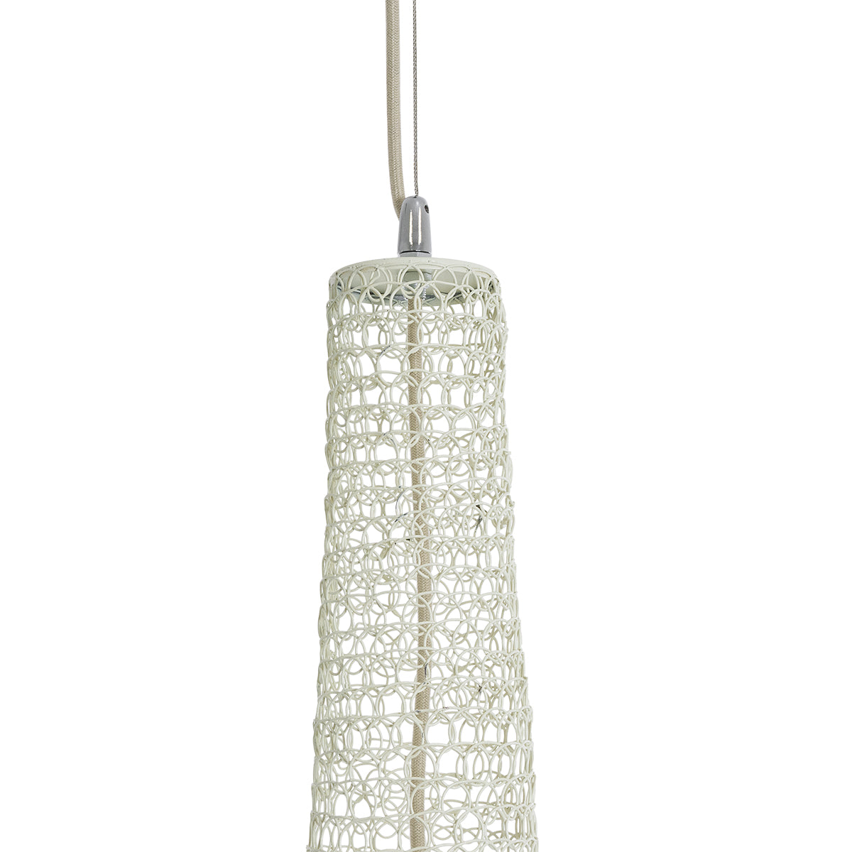 GloboStar® KENTUCKY 01877 Vintage Κρεμαστό Φωτιστικό Οροφής Μονόφωτο 1 x E27 AC220-240V IP20 - Φ80 x Υ140cm - Μπεζ Εκρού Μεταλλικό Πλέγμα - 5 Χρόνια Εγγύηση - ledmania.gr