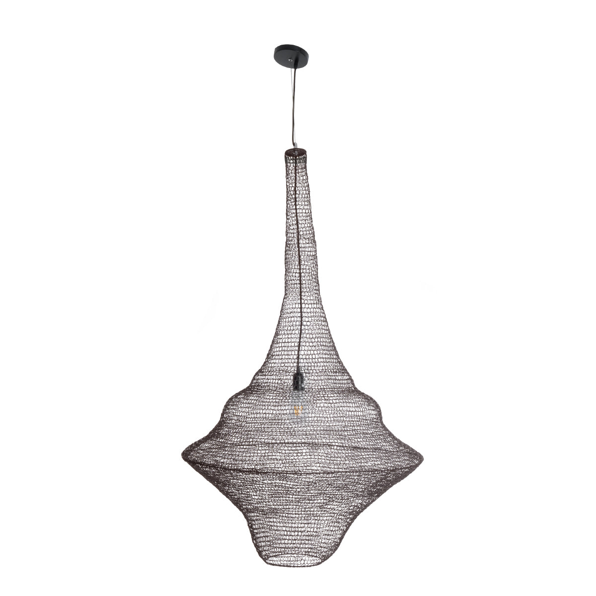 GloboStar® KENTUCKY 01878 Vintage Κρεμαστό Φωτιστικό Οροφής Μονόφωτο 1 x E27 AC220-240V IP20 - Φ80 x Υ140cm - Σκούρο Καφέ Μεταλλικό Πλέγμα - 5 Χρόνια Εγγύηση - ledmania.gr