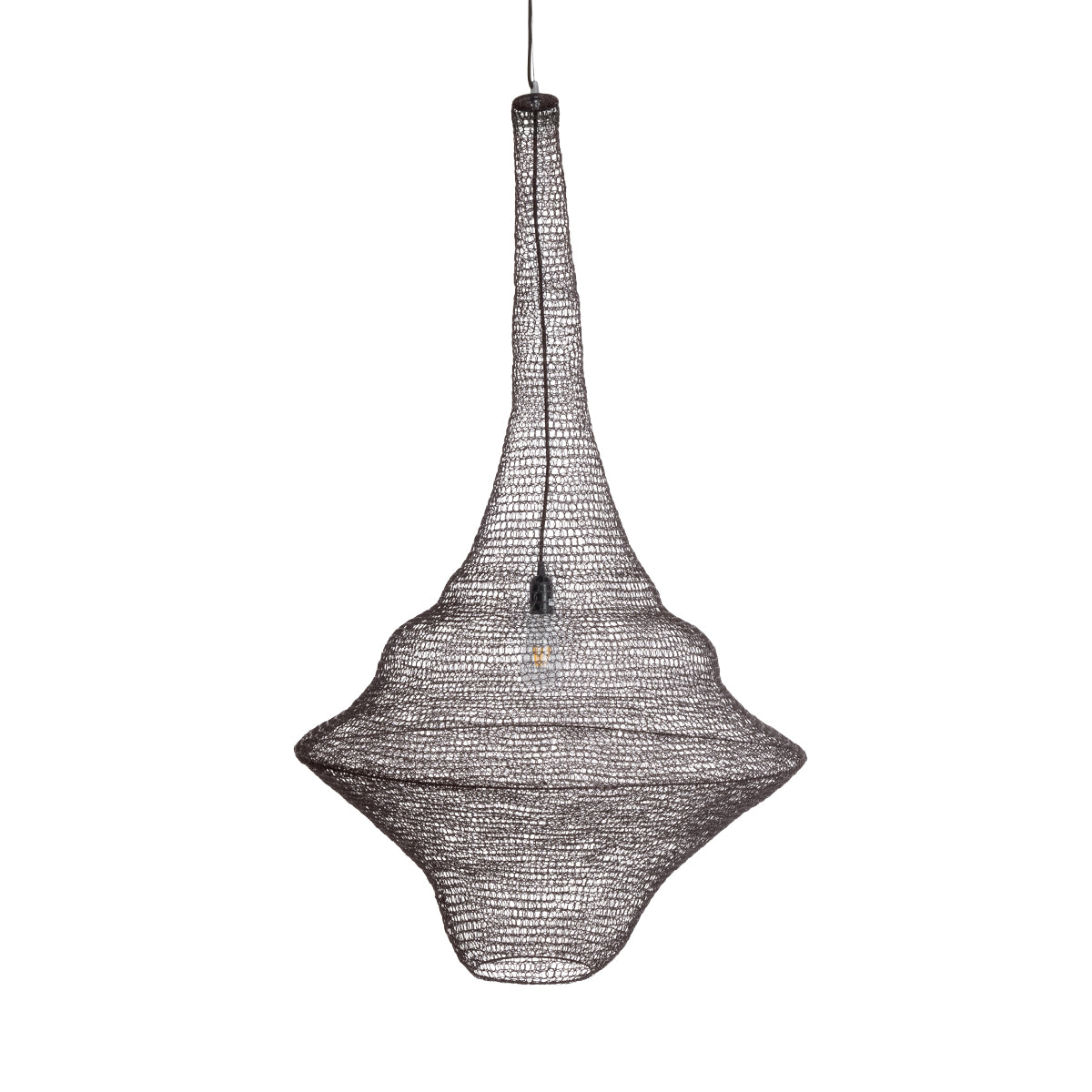 GloboStar® KENTUCKY 01878 Vintage Κρεμαστό Φωτιστικό Οροφής Μονόφωτο 1 x E27 AC220-240V IP20 - Φ80 x Υ140cm - Σκούρο Καφέ Μεταλλικό Πλέγμα - 5 Χρόνια Εγγύηση - ledmania.gr