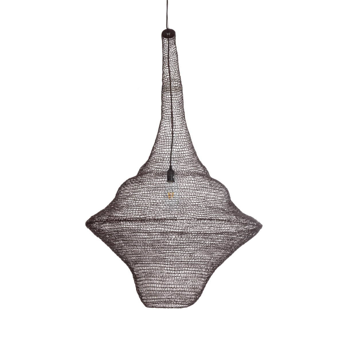 GloboStar® KENTUCKY 01878 Vintage Κρεμαστό Φωτιστικό Οροφής Μονόφωτο 1 x E27 AC220-240V IP20 - Φ80 x Υ140cm - Σκούρο Καφέ Μεταλλικό Πλέγμα - 5 Χρόνια Εγγύηση - ledmania.gr