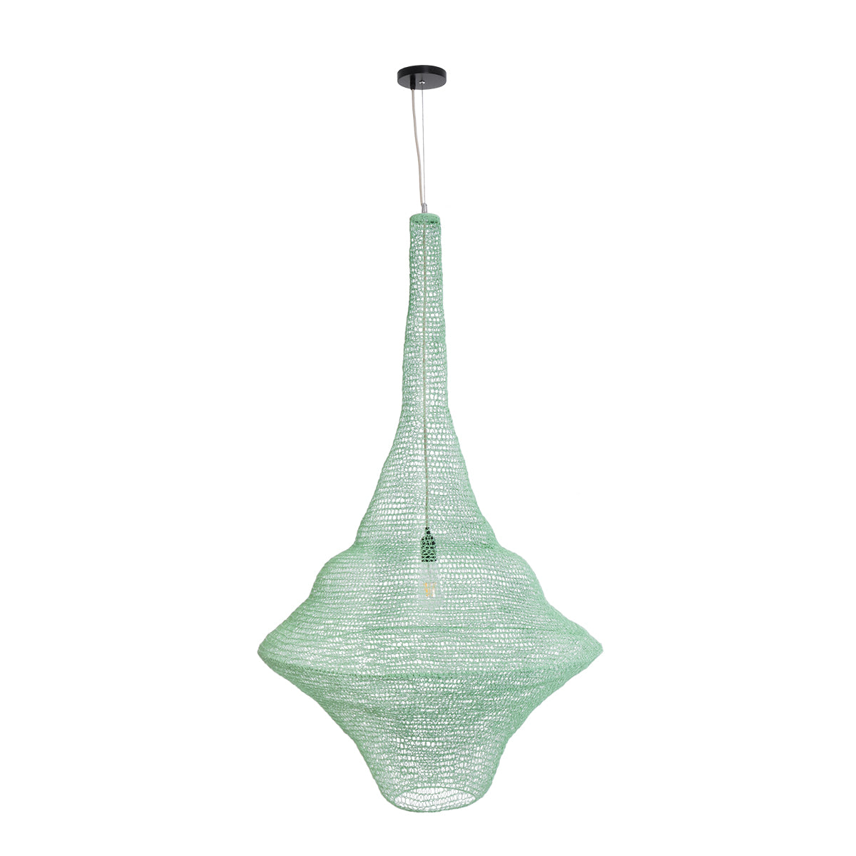 GloboStar® KENTUCKY 01879 Vintage Κρεμαστό Φωτιστικό Οροφής Μονόφωτο 1 x E27 AC220-240V IP20 - Φ80 x Υ140cm - Τιρκουάζ Μεταλλικό Πλέγμα - 5 Χρόνια Εγγύηση - ledmania.gr