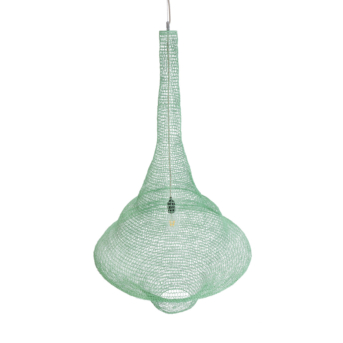 GloboStar® KENTUCKY 01879 Vintage Κρεμαστό Φωτιστικό Οροφής Μονόφωτο 1 x E27 AC220-240V IP20 - Φ80 x Υ140cm - Τιρκουάζ Μεταλλικό Πλέγμα - 5 Χρόνια Εγγύηση - ledmania.gr