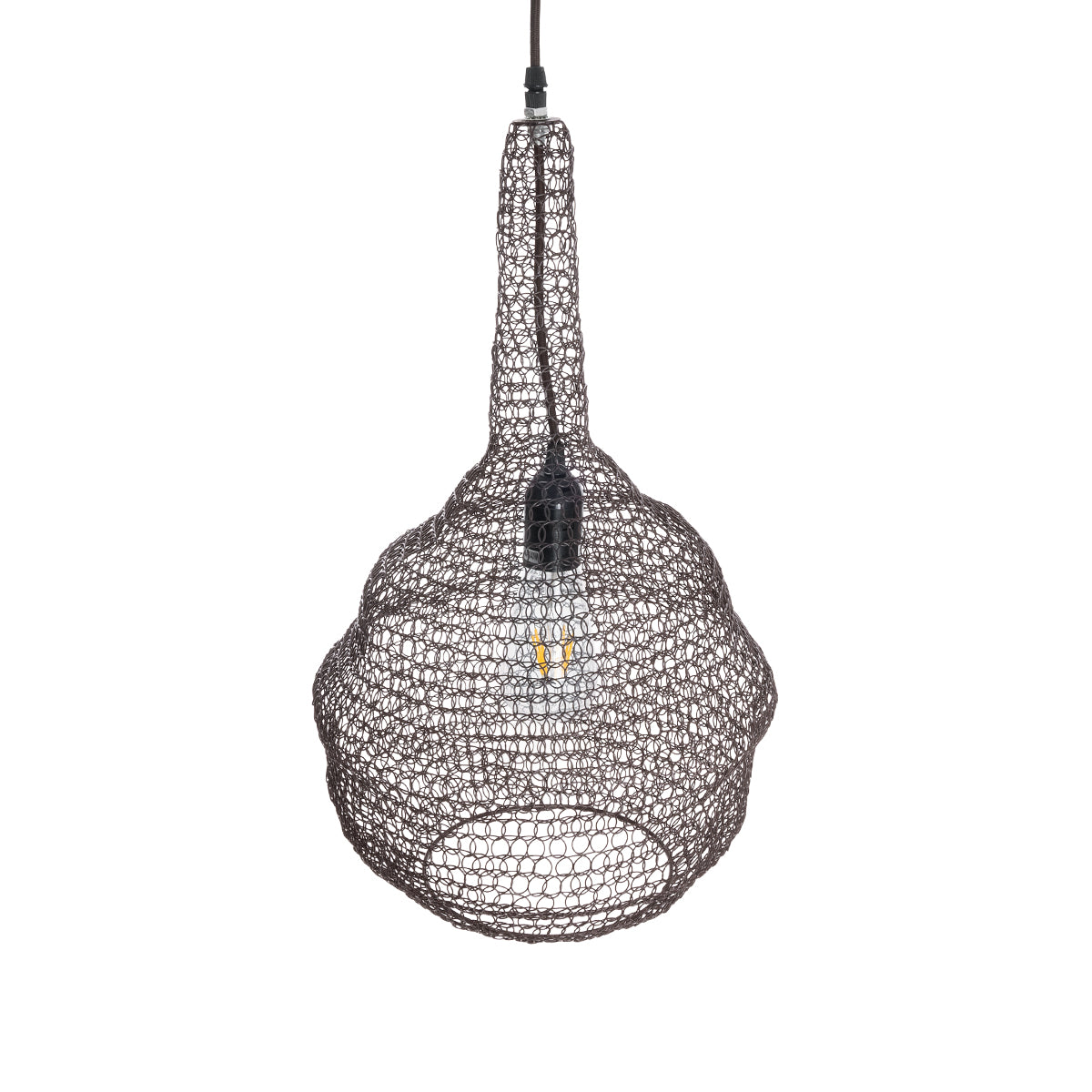 GloboStar® KENTUCKY 01881 Vintage Κρεμαστό Φωτιστικό Οροφής Μονόφωτο 1 x E27 AC220-240V IP20 - Φ30 x Υ50cm - Σκούρο Καφέ Μεταλλικό Πλέγμα - 5 Χρόνια Εγγύηση - ledmania.gr