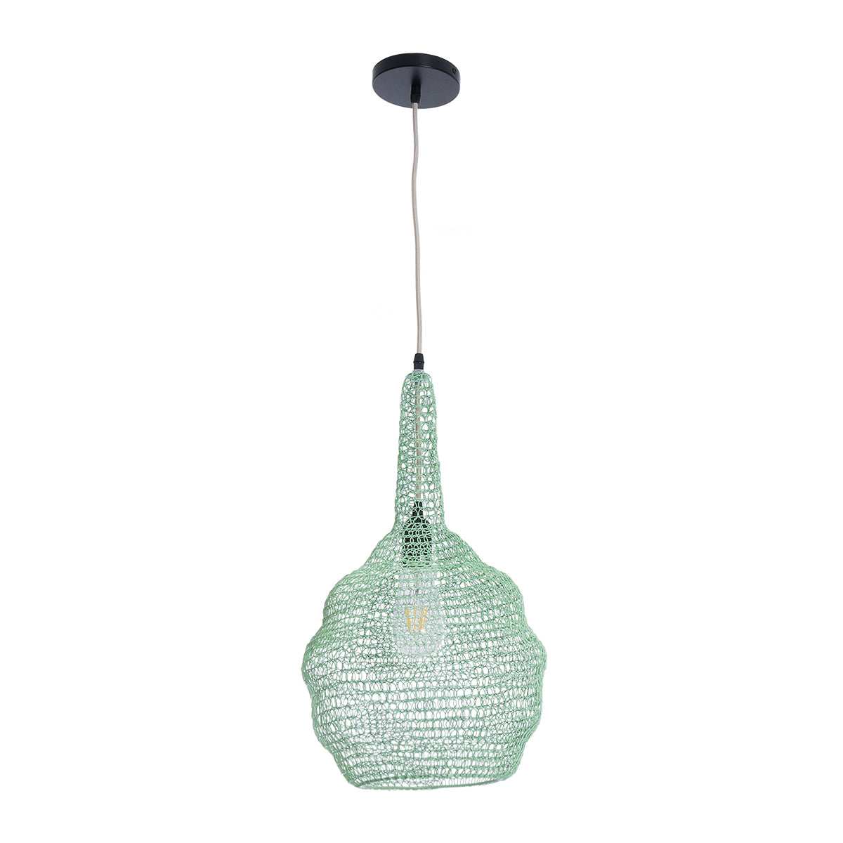 GloboStar® KENTUCKY 01882 Vintage Κρεμαστό Φωτιστικό Οροφής Μονόφωτο 1 x E27 AC220-240V IP20 - Φ30 x Υ50cm - Τιρκουάζ Μεταλλικό Πλέγμα - 5 Χρόνια Εγγύηση - ledmania.gr