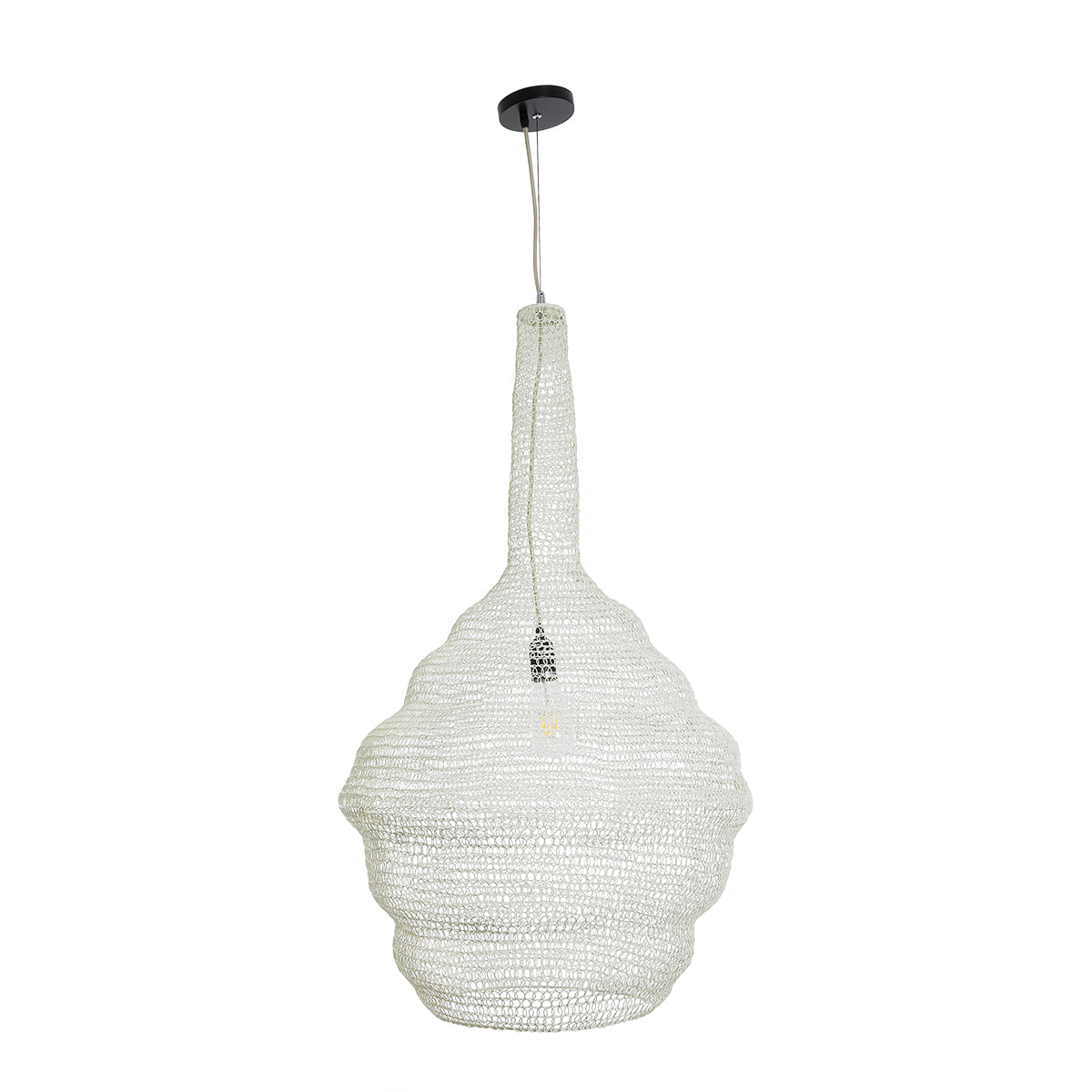 GloboStar® KENTUCKY 01883 Vintage Κρεμαστό Φωτιστικό Οροφής Μονόφωτο 1 x E27 AC220-240V IP20 - Φ60 x Υ90cm - Μπεζ Εκρού Μεταλλικό Πλέγμα - 5 Χρόνια Εγγύηση - ledmania.gr