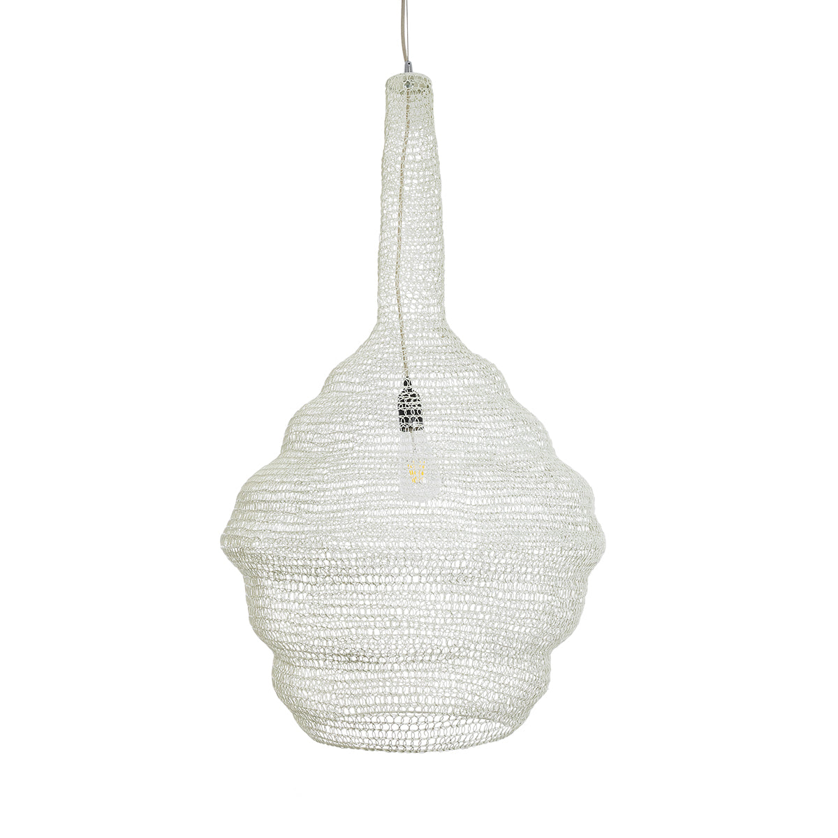 GloboStar® KENTUCKY 01883 Vintage Κρεμαστό Φωτιστικό Οροφής Μονόφωτο 1 x E27 AC220-240V IP20 - Φ60 x Υ90cm - Μπεζ Εκρού Μεταλλικό Πλέγμα - 5 Χρόνια Εγγύηση - ledmania.gr
