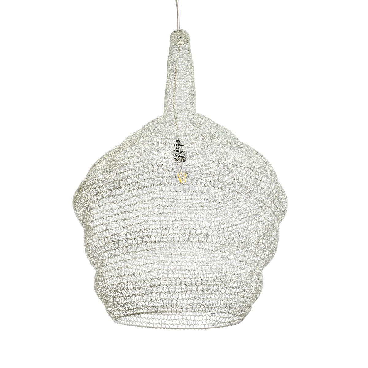 GloboStar® KENTUCKY 01883 Vintage Κρεμαστό Φωτιστικό Οροφής Μονόφωτο 1 x E27 AC220-240V IP20 - Φ60 x Υ90cm - Μπεζ Εκρού Μεταλλικό Πλέγμα - 5 Χρόνια Εγγύηση - ledmania.gr