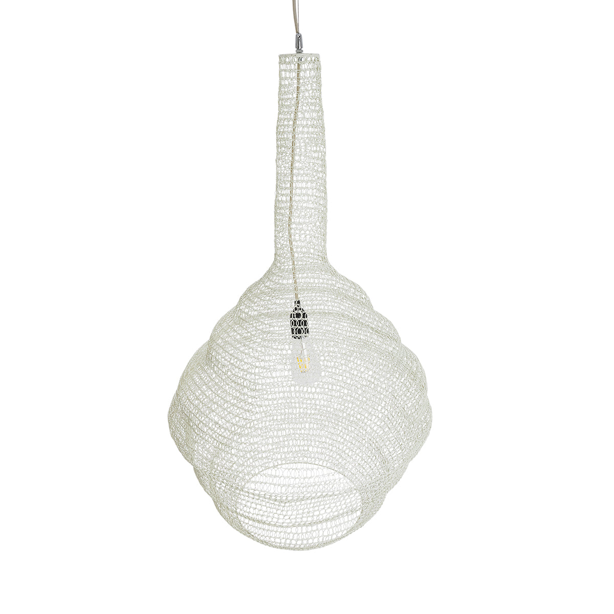 GloboStar® KENTUCKY 01883 Vintage Κρεμαστό Φωτιστικό Οροφής Μονόφωτο 1 x E27 AC220-240V IP20 - Φ60 x Υ90cm - Μπεζ Εκρού Μεταλλικό Πλέγμα - 5 Χρόνια Εγγύηση - ledmania.gr