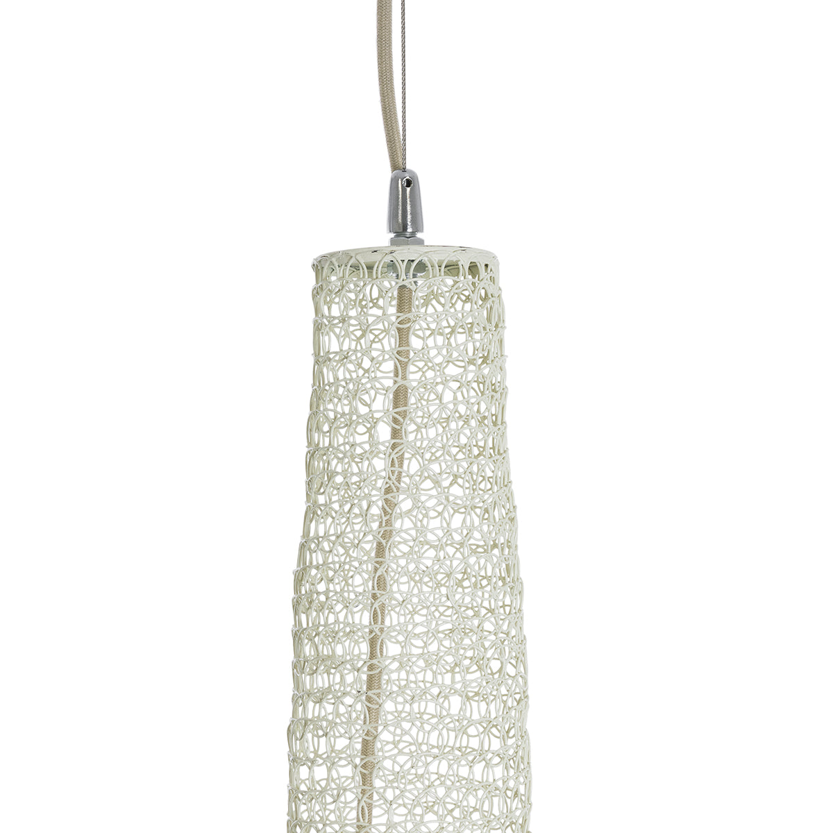GloboStar® KENTUCKY 01883 Vintage Κρεμαστό Φωτιστικό Οροφής Μονόφωτο 1 x E27 AC220-240V IP20 - Φ60 x Υ90cm - Μπεζ Εκρού Μεταλλικό Πλέγμα - 5 Χρόνια Εγγύηση - ledmania.gr