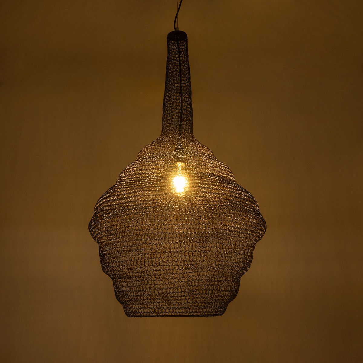 GloboStar® KENTUCKY 01884 Vintage Κρεμαστό Φωτιστικό Οροφής Μονόφωτο 1 x E27 AC220-240V IP20 - Φ60 x Υ90cm - Σκούρο Καφέ Μεταλλικό Πλέγμα - 5 Χρόνια Εγγύηση - ledmania.gr