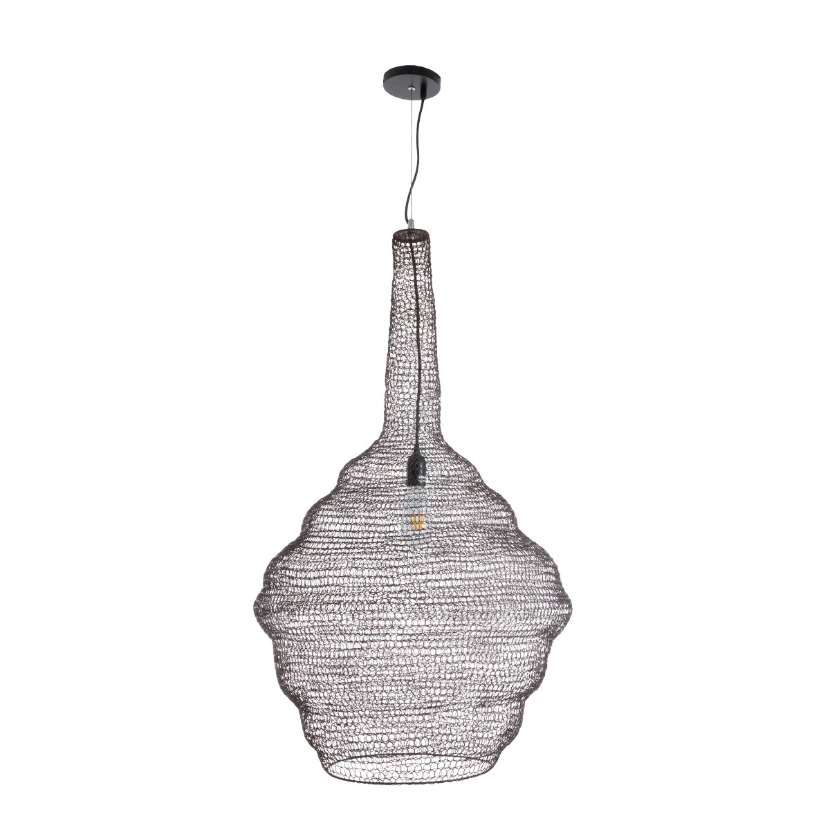 GloboStar® KENTUCKY 01884 Vintage Κρεμαστό Φωτιστικό Οροφής Μονόφωτο 1 x E27 AC220-240V IP20 - Φ60 x Υ90cm - Σκούρο Καφέ Μεταλλικό Πλέγμα - 5 Χρόνια Εγγύηση - ledmania.gr