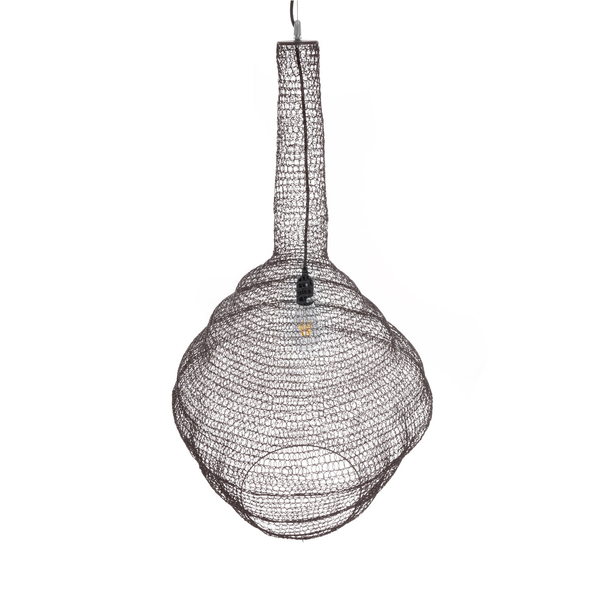 GloboStar® KENTUCKY 01884 Vintage Κρεμαστό Φωτιστικό Οροφής Μονόφωτο 1 x E27 AC220-240V IP20 - Φ60 x Υ90cm - Σκούρο Καφέ Μεταλλικό Πλέγμα - 5 Χρόνια Εγγύηση - ledmania.gr