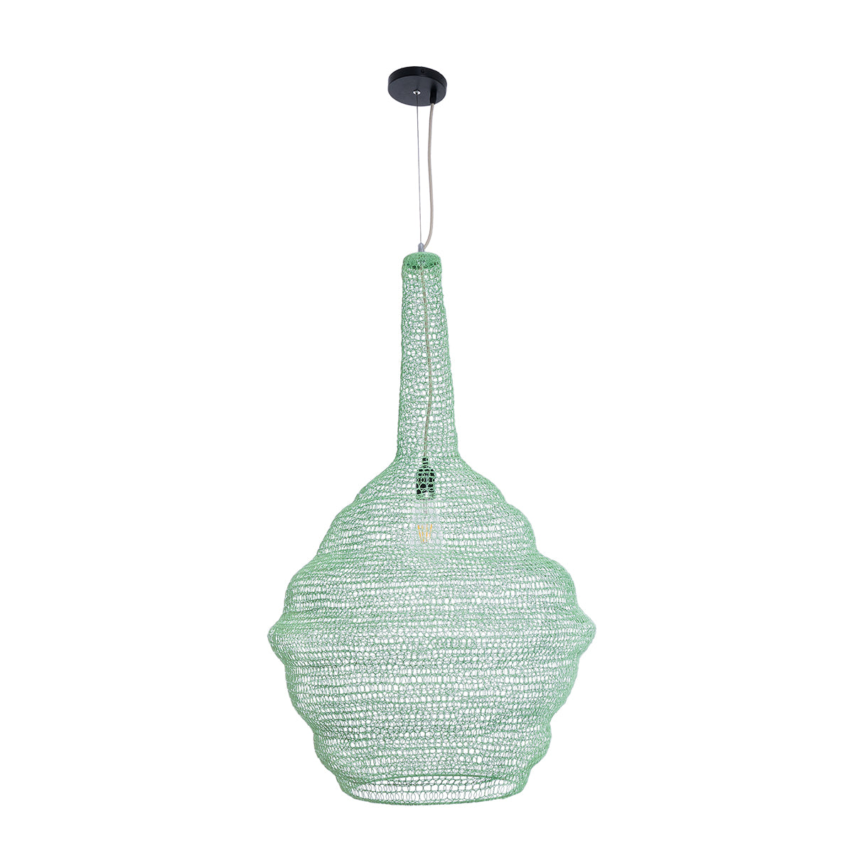 GloboStar® KENTUCKY 01885 Vintage Κρεμαστό Φωτιστικό Οροφής Μονόφωτο 1 x E27 AC220-240V IP20 - Φ60 x Υ90cm - Τιρκουάζ Μεταλλικό Πλέγμα - 5 Χρόνια Εγγύηση - ledmania.gr