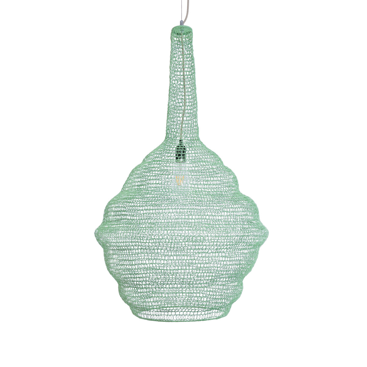 GloboStar® KENTUCKY 01885 Vintage Κρεμαστό Φωτιστικό Οροφής Μονόφωτο 1 x E27 AC220-240V IP20 - Φ60 x Υ90cm - Τιρκουάζ Μεταλλικό Πλέγμα - 5 Χρόνια Εγγύηση - ledmania.gr