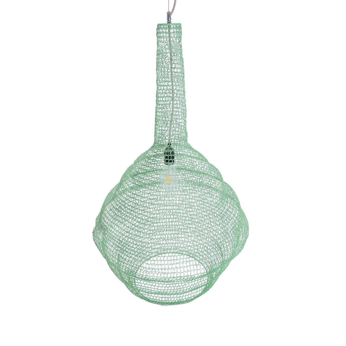GloboStar® KENTUCKY 01885 Vintage Κρεμαστό Φωτιστικό Οροφής Μονόφωτο 1 x E27 AC220-240V IP20 - Φ60 x Υ90cm - Τιρκουάζ Μεταλλικό Πλέγμα - 5 Χρόνια Εγγύηση - ledmania.gr