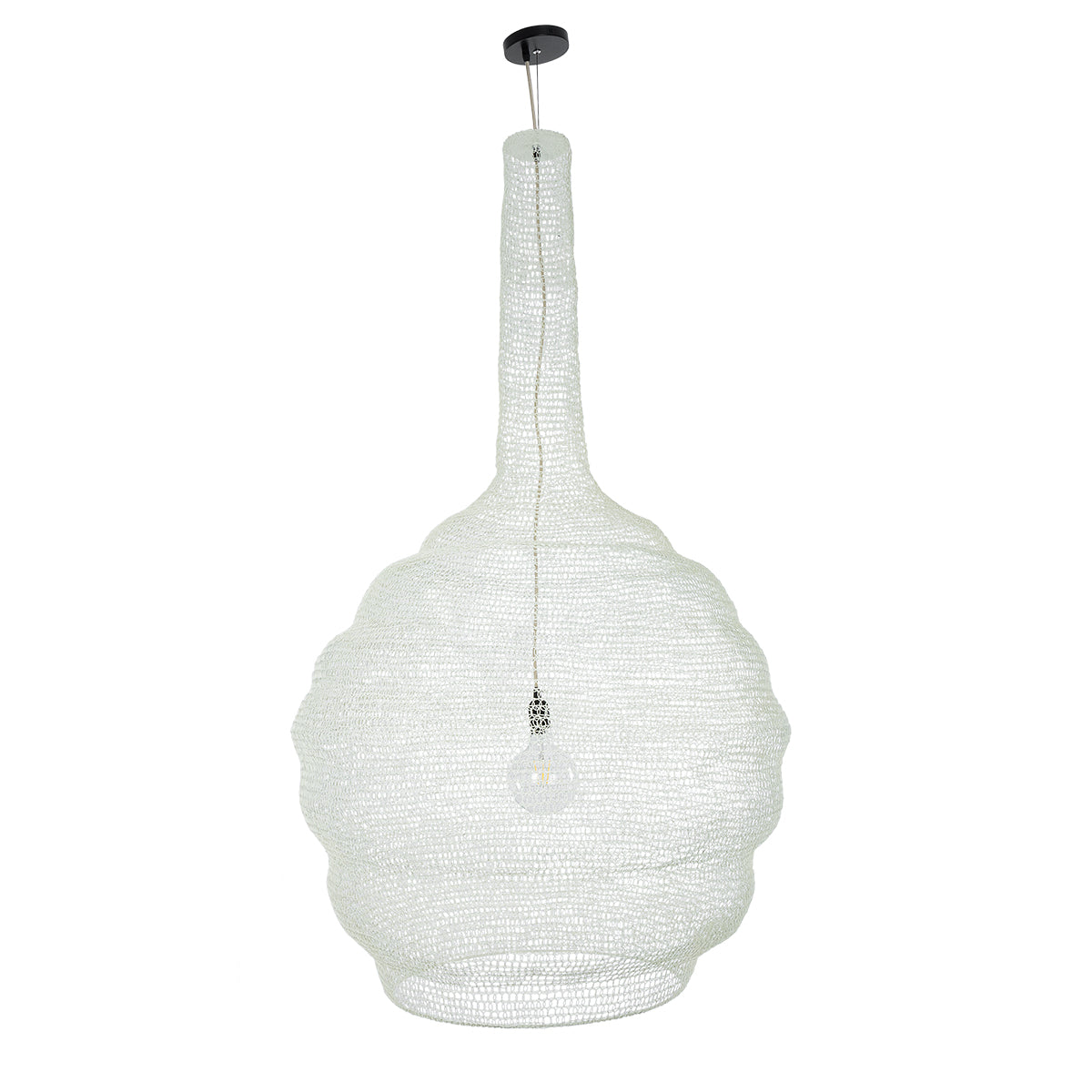 GloboStar® KENTUCKY 01886 Vintage Κρεμαστό Φωτιστικό Οροφής Μονόφωτο 1 x E27 AC220-240V IP20 - Φ90 x Υ110cm - Μπεζ Εκρού Μεταλλικό Πλέγμα - ledmania.gr