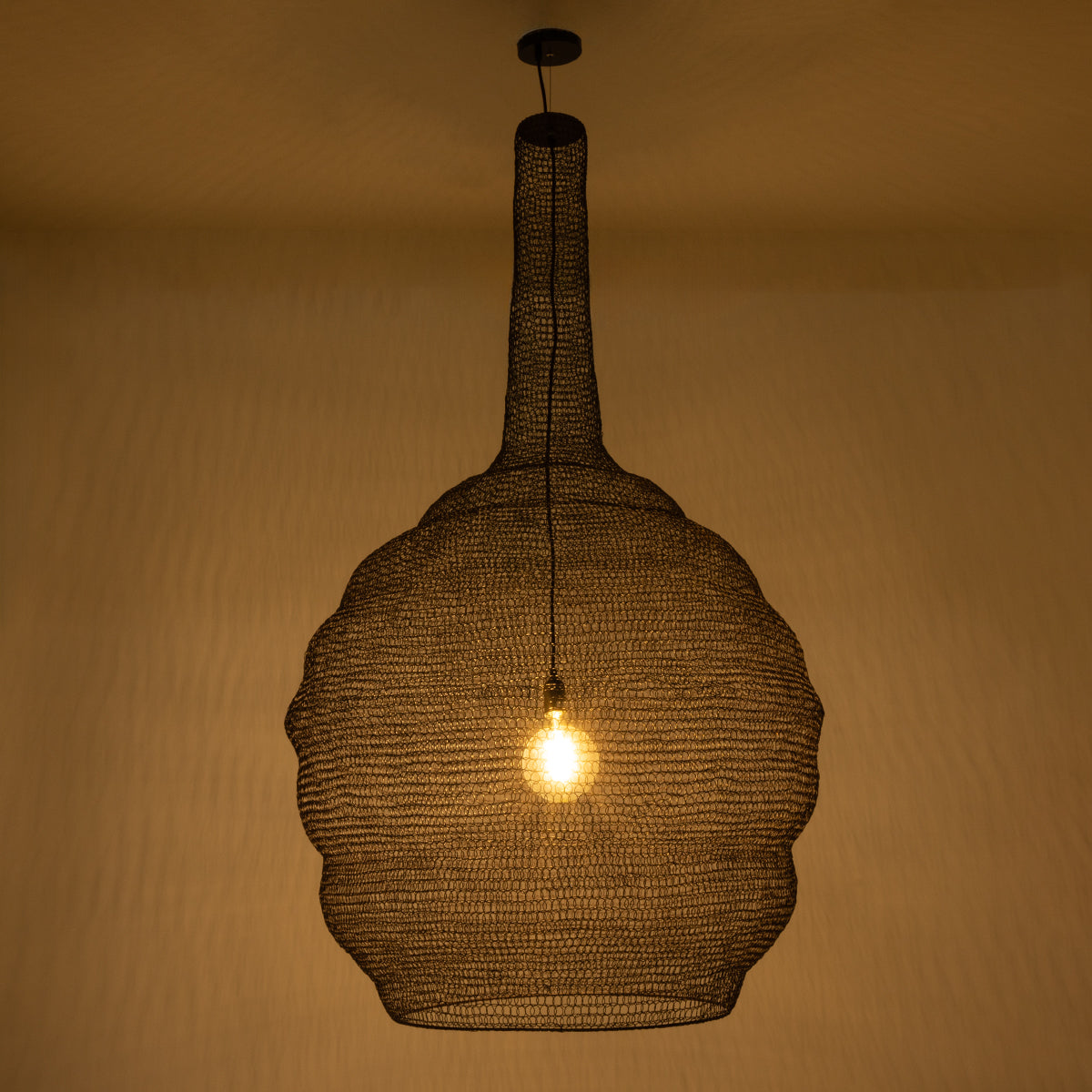 GloboStar® KENTUCKY 01887 Vintage Κρεμαστό Φωτιστικό Οροφής Μονόφωτο 1 x E27 AC220-240V IP20 - Φ90 x Υ110cm - Σκούρο Καφέ Μεταλλικό Πλέγμα - ledmania.gr