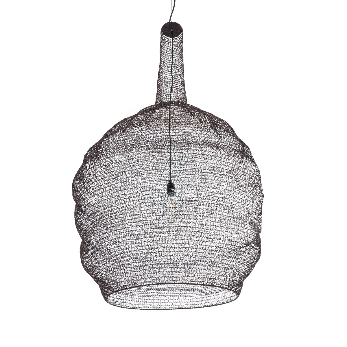 GloboStar® KENTUCKY 01887 Vintage Κρεμαστό Φωτιστικό Οροφής Μονόφωτο 1 x E27 AC220-240V IP20 - Φ90 x Υ110cm - Σκούρο Καφέ Μεταλλικό Πλέγμα - ledmania.gr