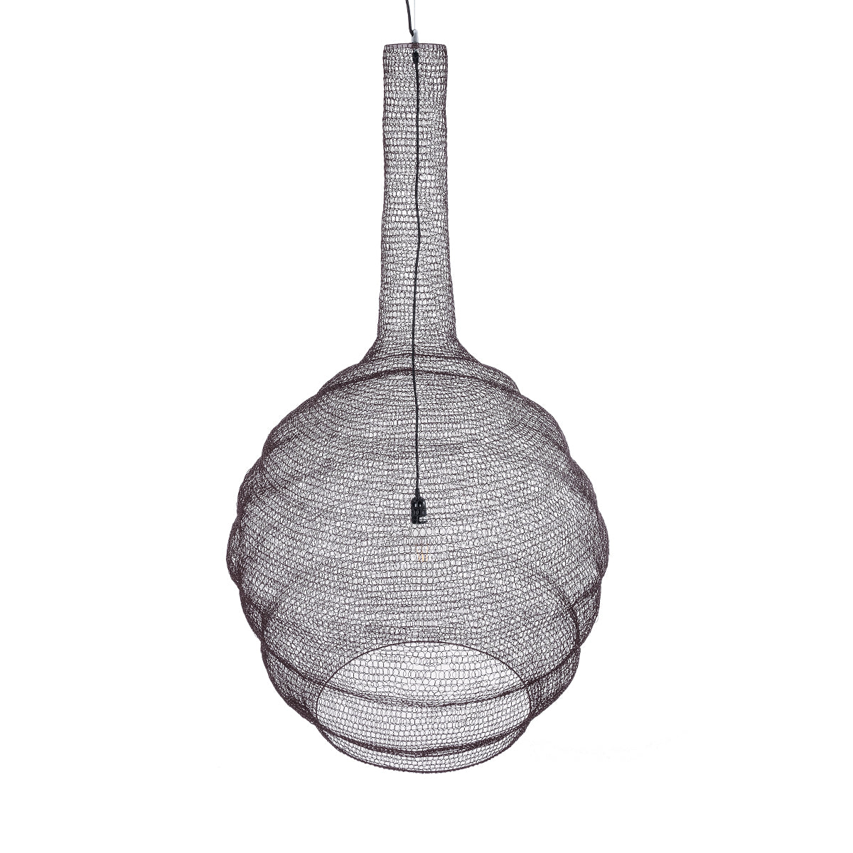 GloboStar® KENTUCKY 01887 Vintage Κρεμαστό Φωτιστικό Οροφής Μονόφωτο 1 x E27 AC220-240V IP20 - Φ90 x Υ110cm - Σκούρο Καφέ Μεταλλικό Πλέγμα - ledmania.gr