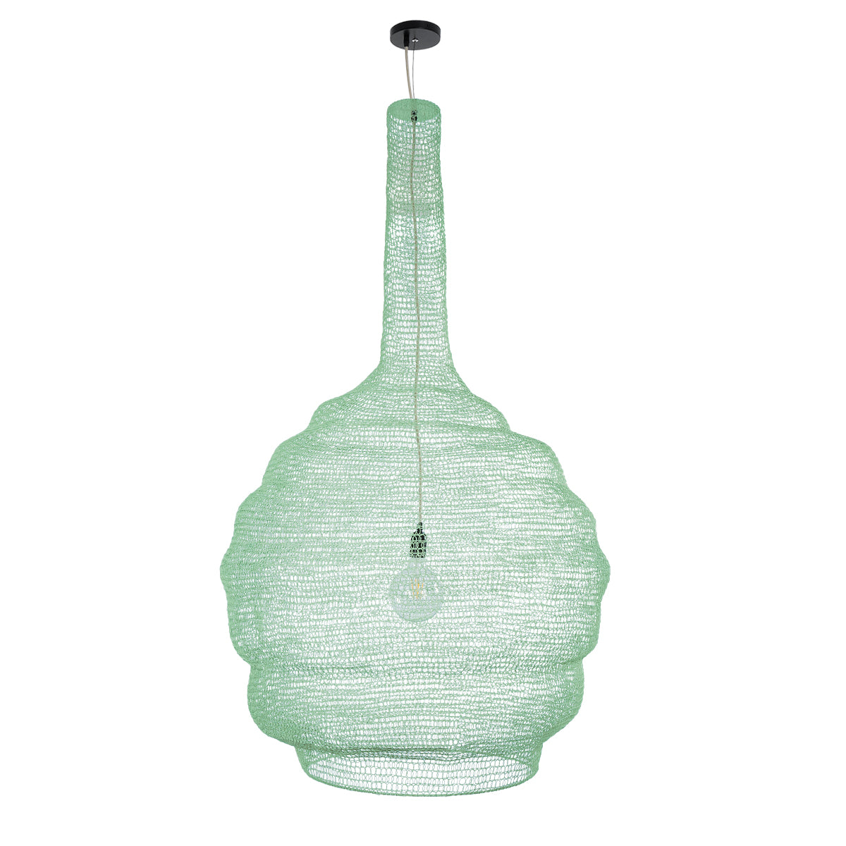 GloboStar® KENTUCKY 01888 Vintage Κρεμαστό Φωτιστικό Οροφής Μονόφωτο 1 x E27 AC220-240V IP20 - Φ90 x Υ110cm - Τιρκουάζ Μεταλλικό Πλέγμα - ledmania.gr