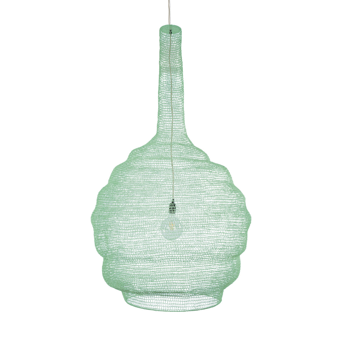 GloboStar® KENTUCKY 01888 Vintage Κρεμαστό Φωτιστικό Οροφής Μονόφωτο 1 x E27 AC220-240V IP20 - Φ90 x Υ110cm - Τιρκουάζ Μεταλλικό Πλέγμα - ledmania.gr