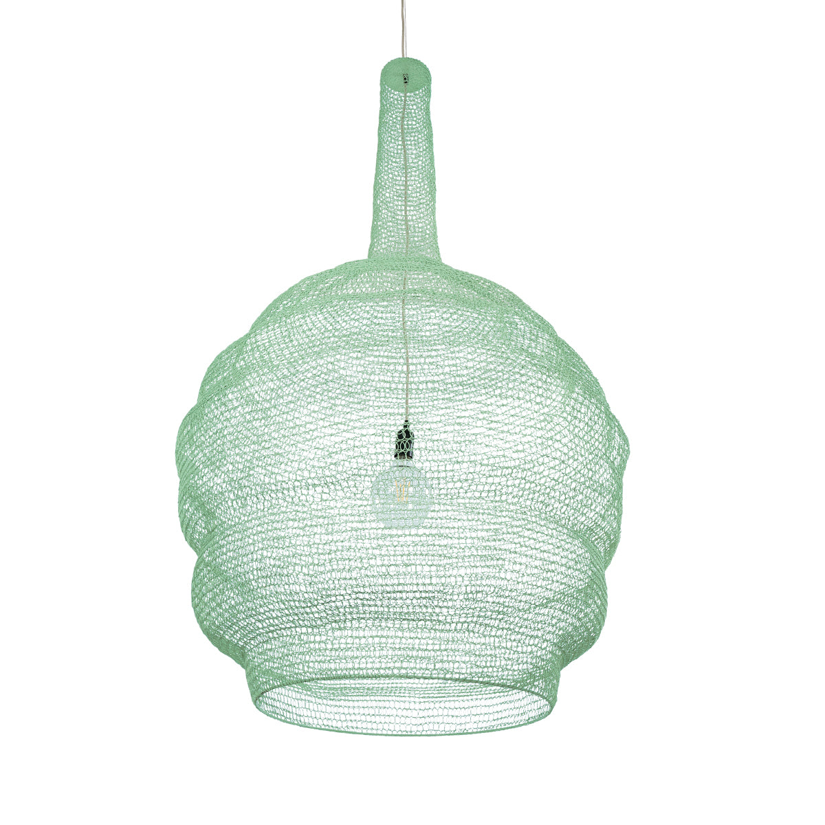 GloboStar® KENTUCKY 01888 Vintage Κρεμαστό Φωτιστικό Οροφής Μονόφωτο 1 x E27 AC220-240V IP20 - Φ90 x Υ110cm - Τιρκουάζ Μεταλλικό Πλέγμα - ledmania.gr