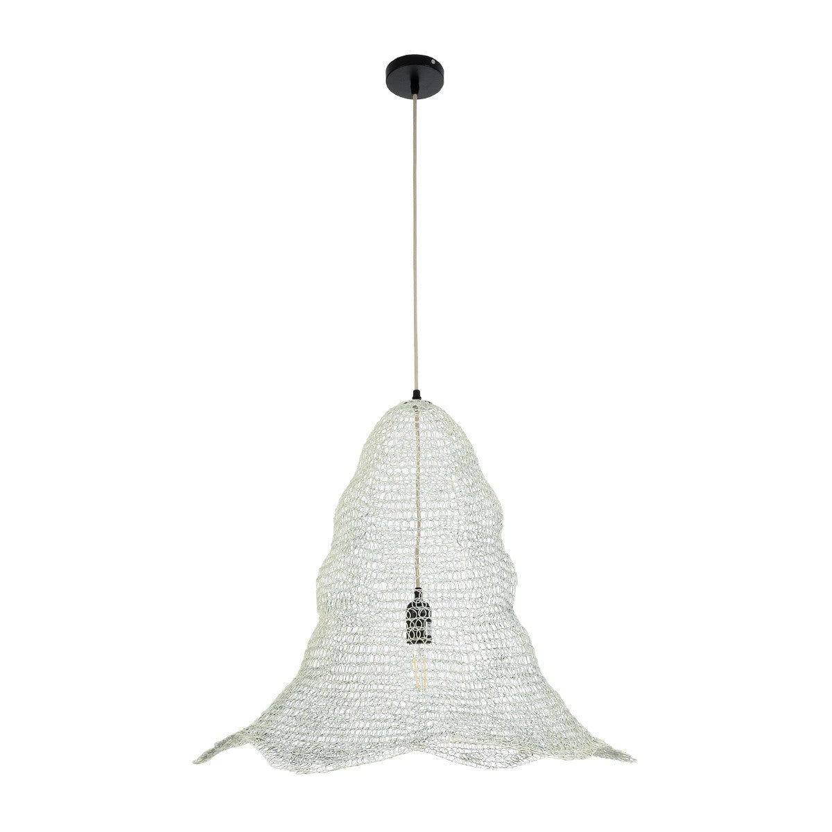 GloboStar® KENTUCKY 01892 Vintage Κρεμαστό Φωτιστικό Πλέγμα Μονόφωτο 1 x E27 IP20 Λευκό Μέταλλο - Μ60 x Π60 x Υ52cm - ledmania.gr