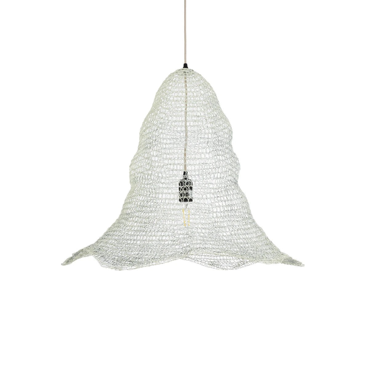 GloboStar® KENTUCKY 01892 Vintage Κρεμαστό Φωτιστικό Πλέγμα Μονόφωτο 1 x E27 IP20 Λευκό Μέταλλο - Μ60 x Π60 x Υ52cm - ledmania.gr