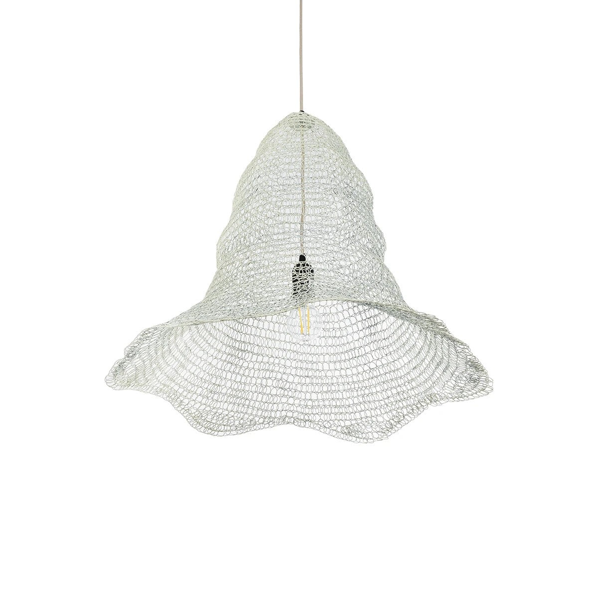 GloboStar® KENTUCKY 01892 Vintage Κρεμαστό Φωτιστικό Πλέγμα Μονόφωτο 1 x E27 IP20 Λευκό Μέταλλο - Μ60 x Π60 x Υ52cm - ledmania.gr