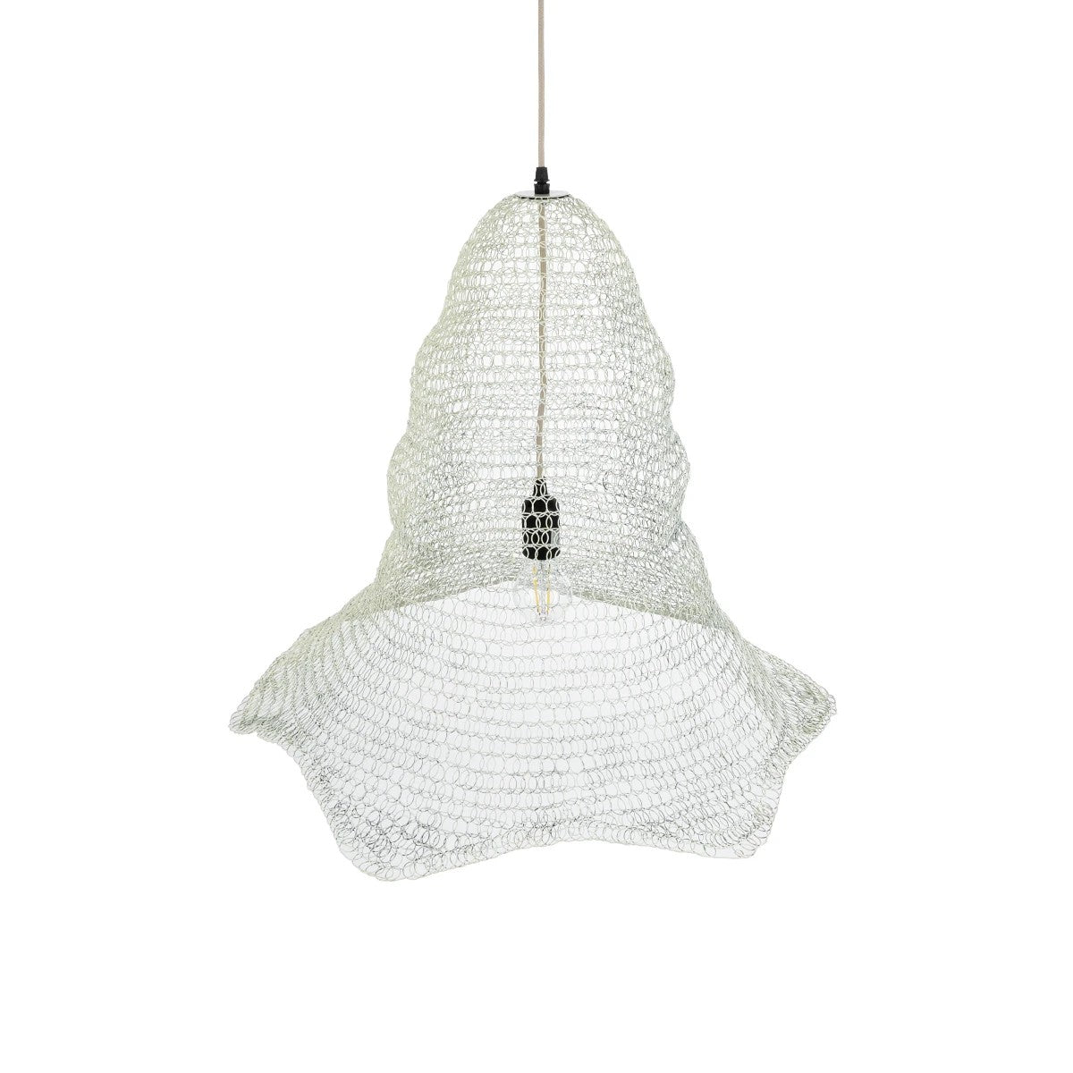 GloboStar® KENTUCKY 01892 Vintage Κρεμαστό Φωτιστικό Πλέγμα Μονόφωτο 1 x E27 IP20 Λευκό Μέταλλο - Μ60 x Π60 x Υ52cm - ledmania.gr