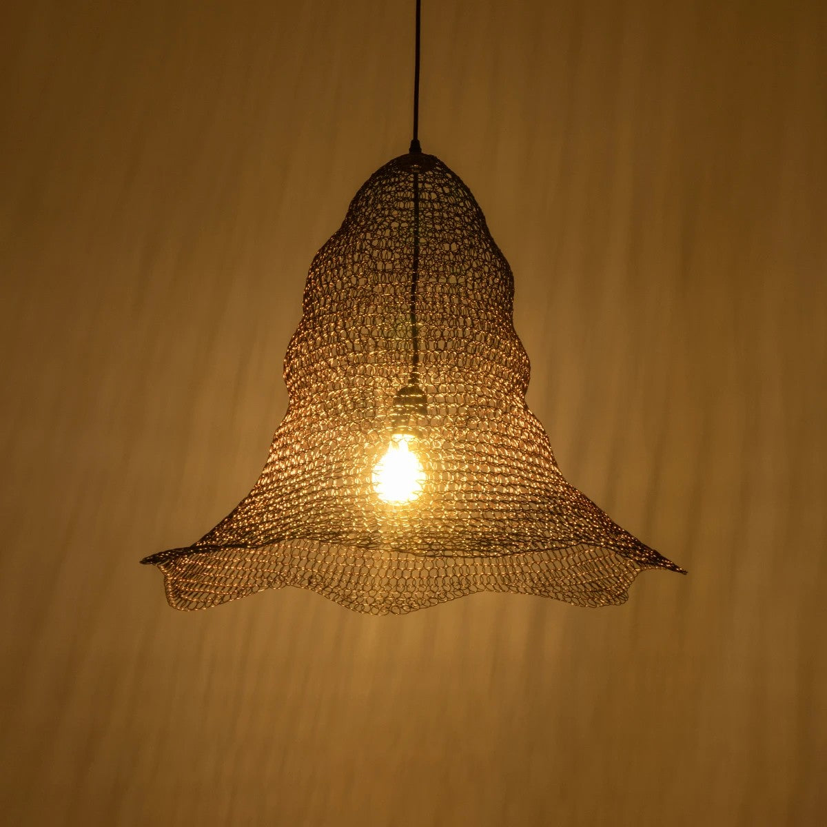 GloboStar® KENTUCKY 01893 Vintage Κρεμαστό Φωτιστικό Πλέγμα Μονόφωτο 1 x E27 IP20 Καφέ Μέταλλο - Μ60 x Π60 x Υ52cm - ledmania.gr