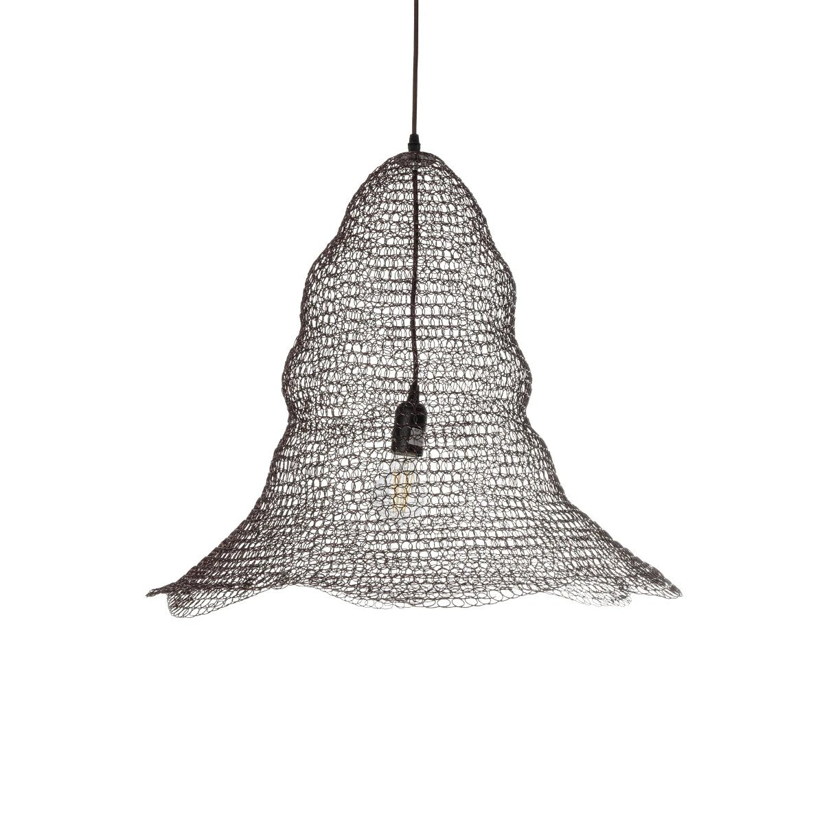 GloboStar® KENTUCKY 01893 Vintage Κρεμαστό Φωτιστικό Πλέγμα Μονόφωτο 1 x E27 IP20 Καφέ Μέταλλο - Μ60 x Π60 x Υ52cm - ledmania.gr