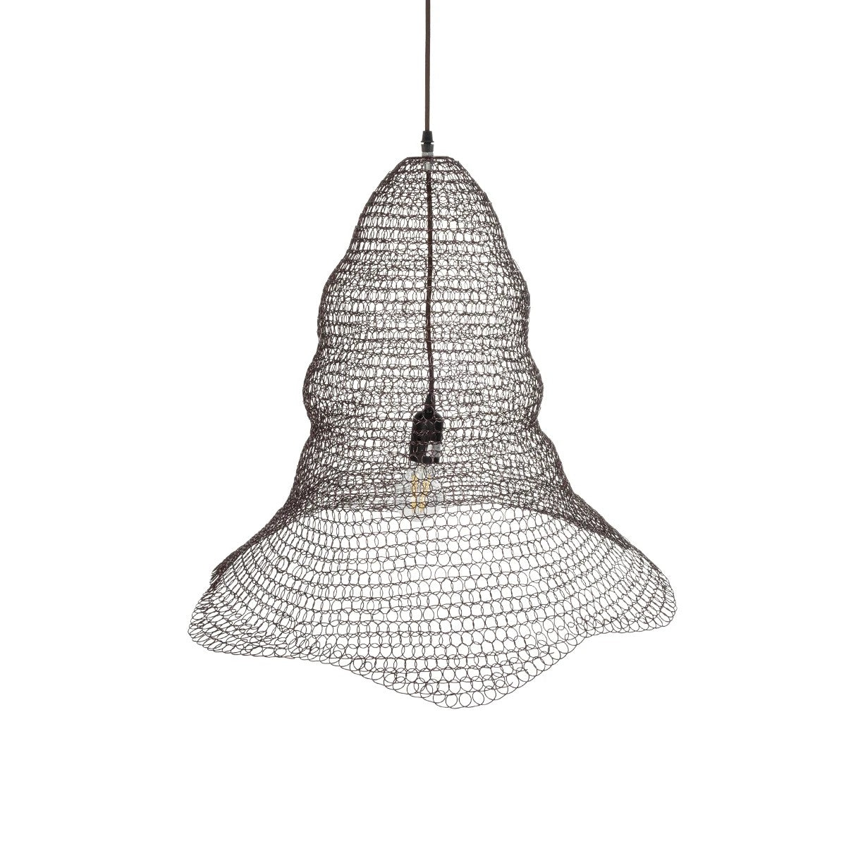 GloboStar® KENTUCKY 01893 Vintage Κρεμαστό Φωτιστικό Πλέγμα Μονόφωτο 1 x E27 IP20 Καφέ Μέταλλο - Μ60 x Π60 x Υ52cm - ledmania.gr