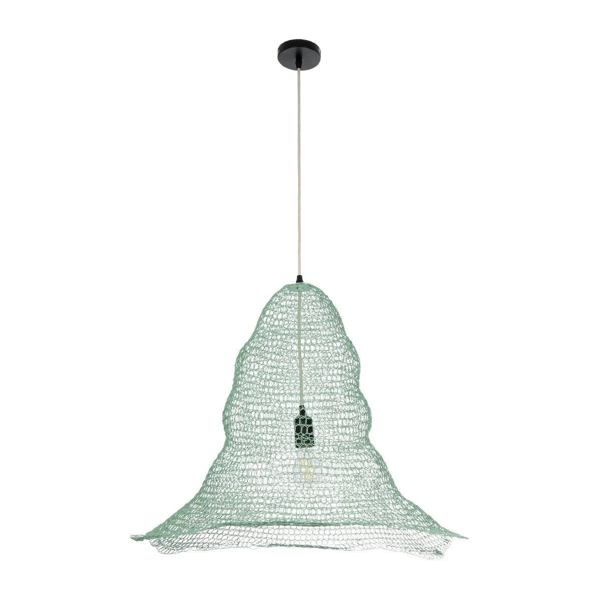 GloboStar® KENTUCKY 01894 Vintage Κρεμαστό Φωτιστικό Πλέγμα Μονόφωτο 1 x E27 IP20 Τιρκουάζ Μέταλλο - Μ60 x Π60 x Υ52cm - ledmania.gr