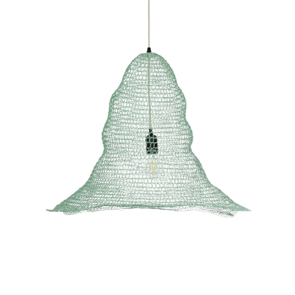 GloboStar® KENTUCKY 01894 Vintage Κρεμαστό Φωτιστικό Πλέγμα Μονόφωτο 1 x E27 IP20 Τιρκουάζ Μέταλλο - Μ60 x Π60 x Υ52cm - ledmania.gr