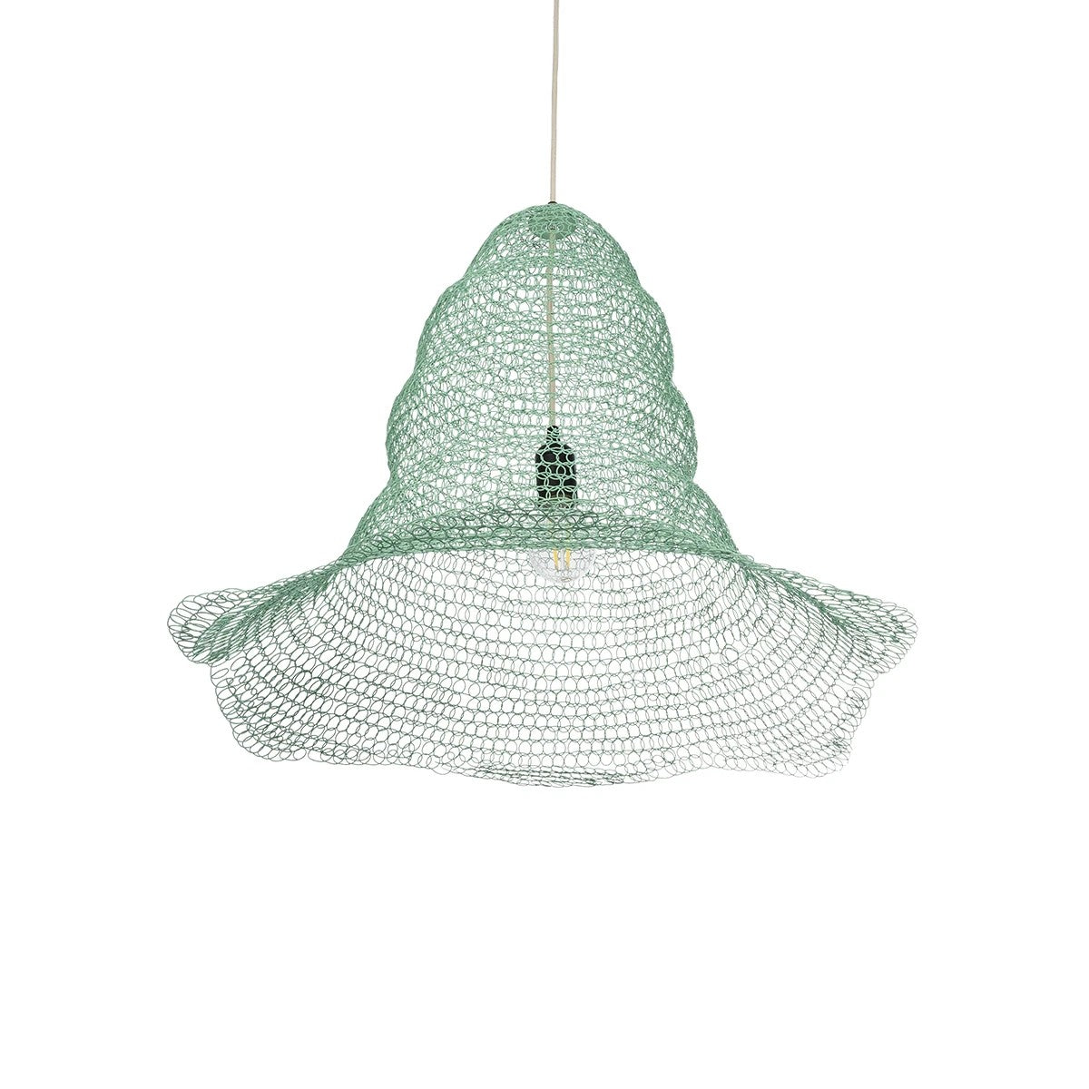 GloboStar® KENTUCKY 01894 Vintage Κρεμαστό Φωτιστικό Πλέγμα Μονόφωτο 1 x E27 IP20 Τιρκουάζ Μέταλλο - Μ60 x Π60 x Υ52cm - ledmania.gr