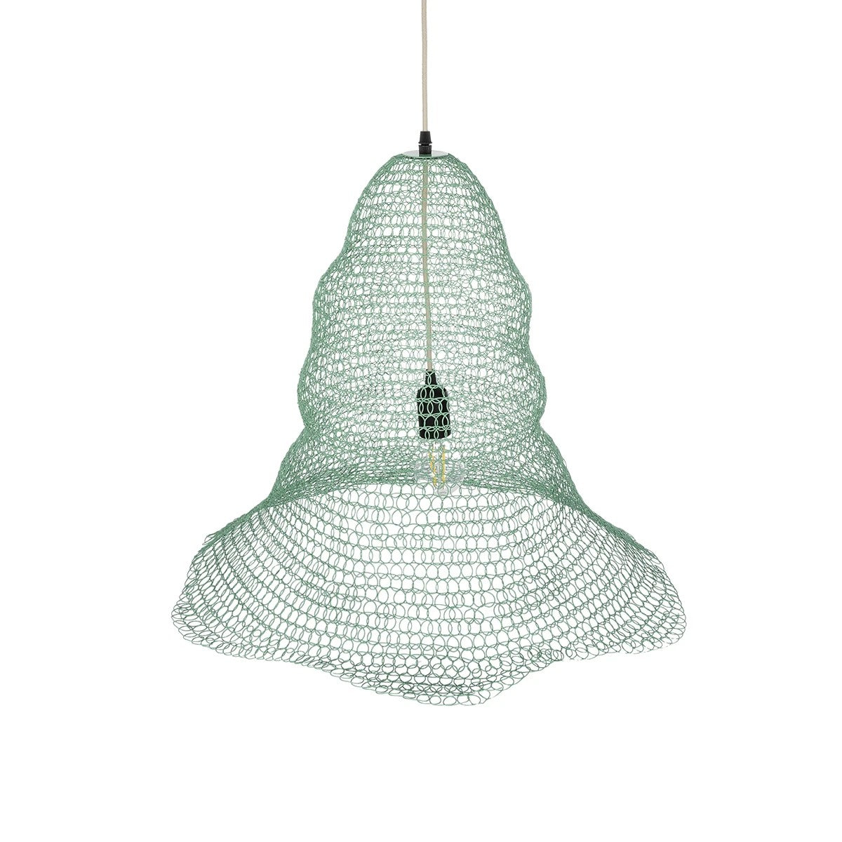 GloboStar® KENTUCKY 01894 Vintage Κρεμαστό Φωτιστικό Πλέγμα Μονόφωτο 1 x E27 IP20 Τιρκουάζ Μέταλλο - Μ60 x Π60 x Υ52cm - ledmania.gr