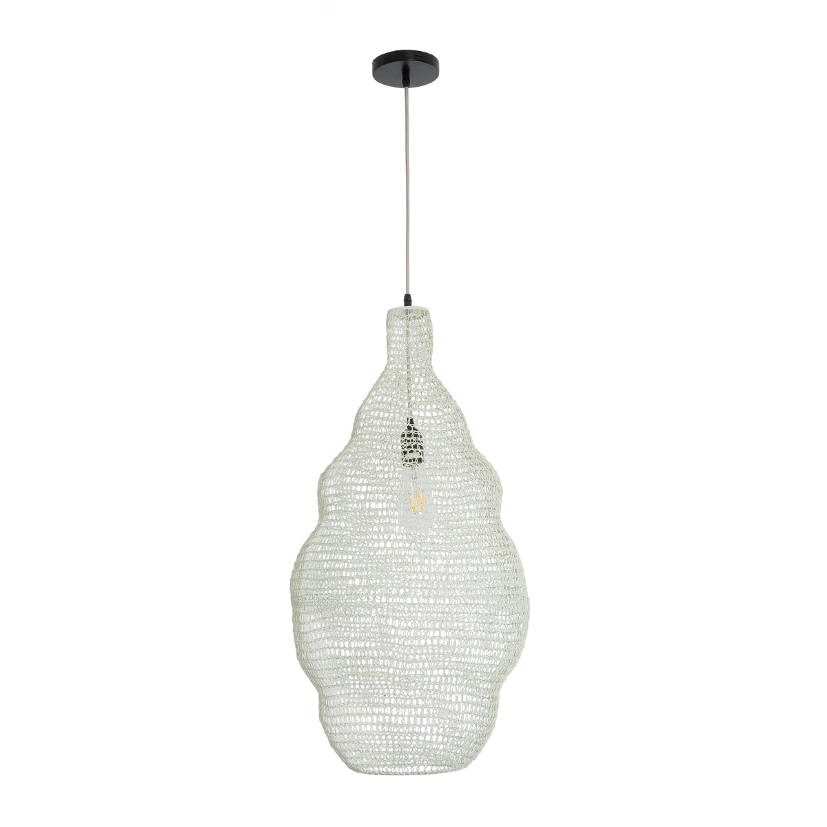 GloboStar® KENTUCKY 01895 Vintage Κρεμαστό Φωτιστικό Οροφής Μονόφωτο 1 x E27 AC220-240V IP20 - Φ40 x Υ70cm - Μπεζ Εκρού Μεταλλικό Πλέγμα - 5 Χρόνια Εγγύηση - ledmania.gr