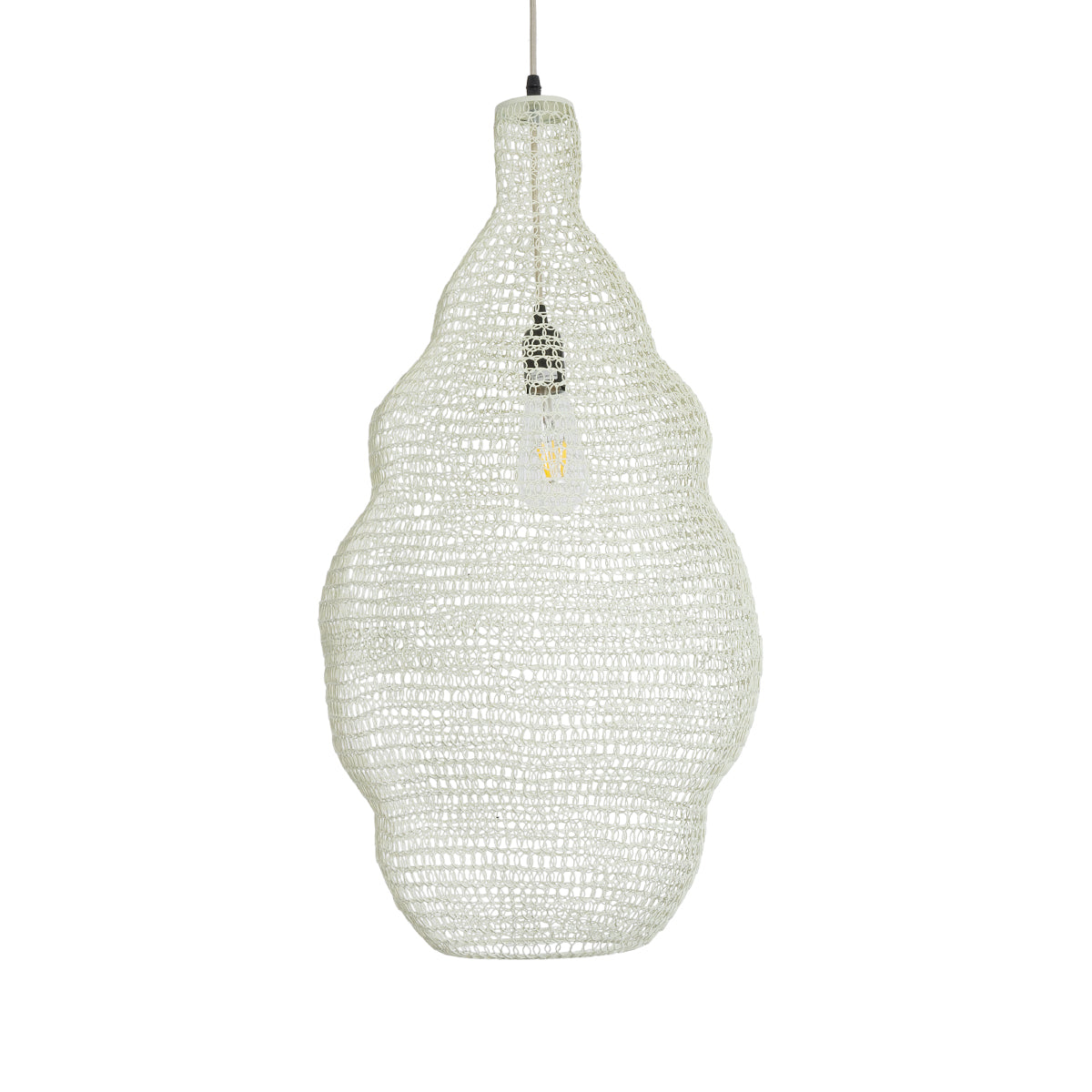 GloboStar® KENTUCKY 01895 Vintage Κρεμαστό Φωτιστικό Οροφής Μονόφωτο 1 x E27 AC220-240V IP20 - Φ40 x Υ70cm - Μπεζ Εκρού Μεταλλικό Πλέγμα - 5 Χρόνια Εγγύηση - ledmania.gr