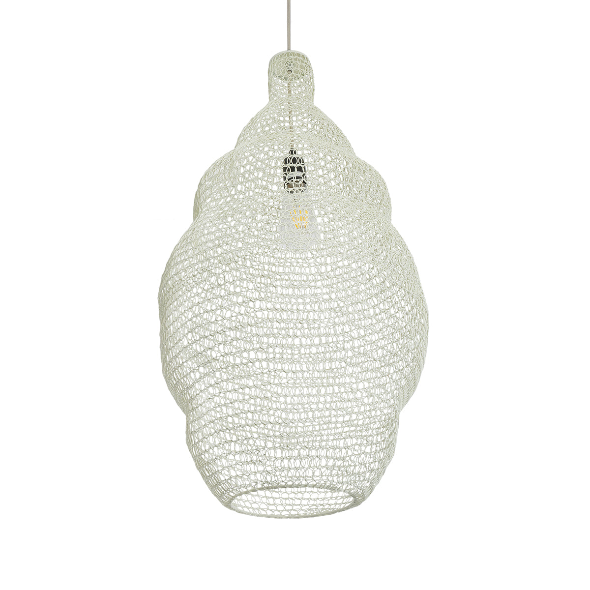 GloboStar® KENTUCKY 01895 Vintage Κρεμαστό Φωτιστικό Οροφής Μονόφωτο 1 x E27 AC220-240V IP20 - Φ40 x Υ70cm - Μπεζ Εκρού Μεταλλικό Πλέγμα - 5 Χρόνια Εγγύηση - ledmania.gr