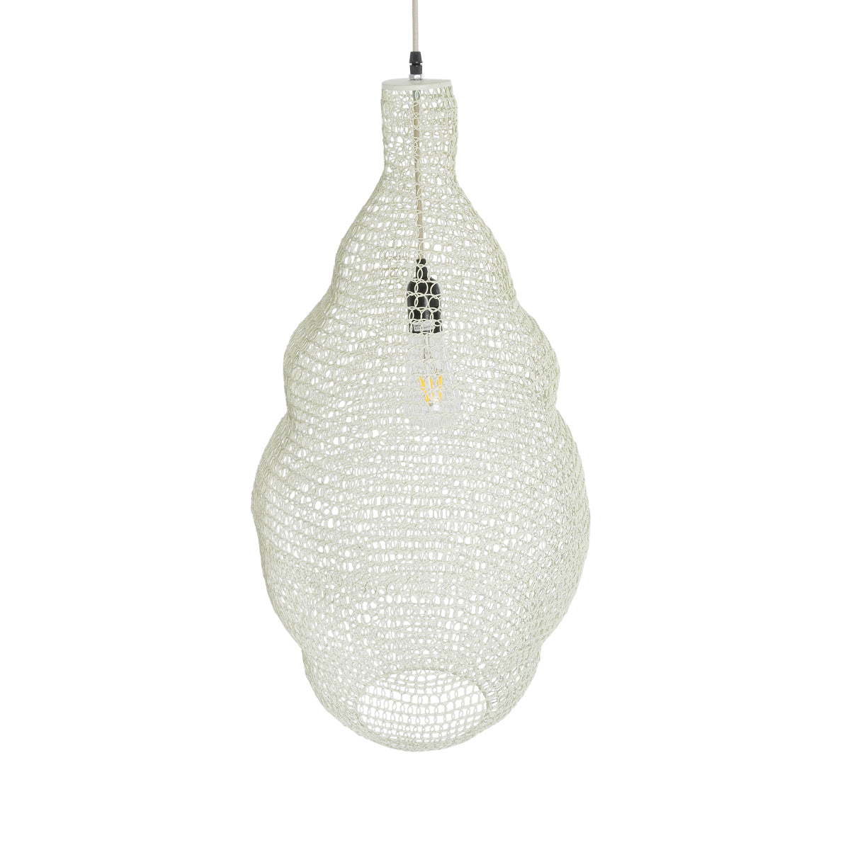 GloboStar® KENTUCKY 01895 Vintage Κρεμαστό Φωτιστικό Οροφής Μονόφωτο 1 x E27 AC220-240V IP20 - Φ40 x Υ70cm - Μπεζ Εκρού Μεταλλικό Πλέγμα - 5 Χρόνια Εγγύηση - ledmania.gr