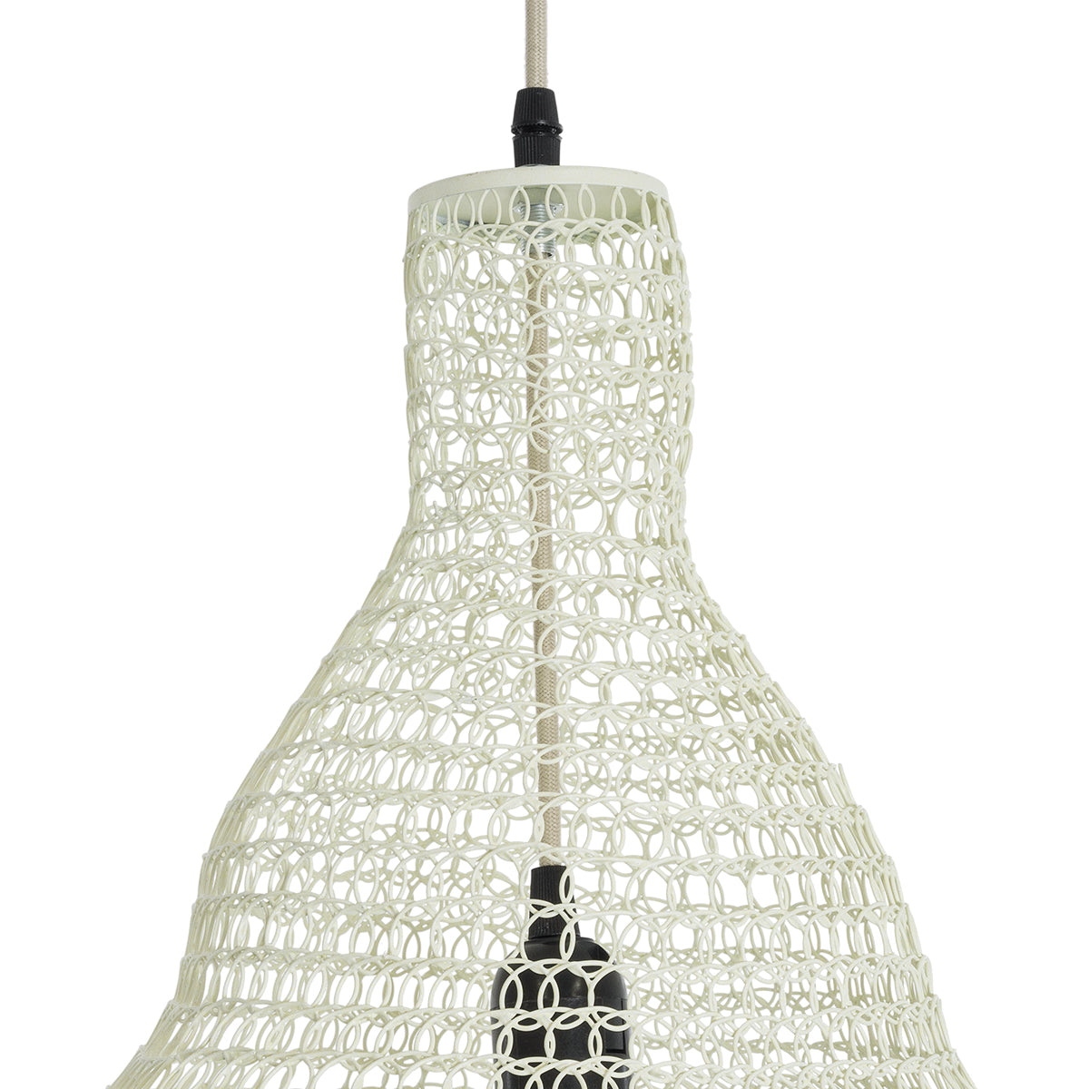GloboStar® KENTUCKY 01895 Vintage Κρεμαστό Φωτιστικό Οροφής Μονόφωτο 1 x E27 AC220-240V IP20 - Φ40 x Υ70cm - Μπεζ Εκρού Μεταλλικό Πλέγμα - 5 Χρόνια Εγγύηση - ledmania.gr