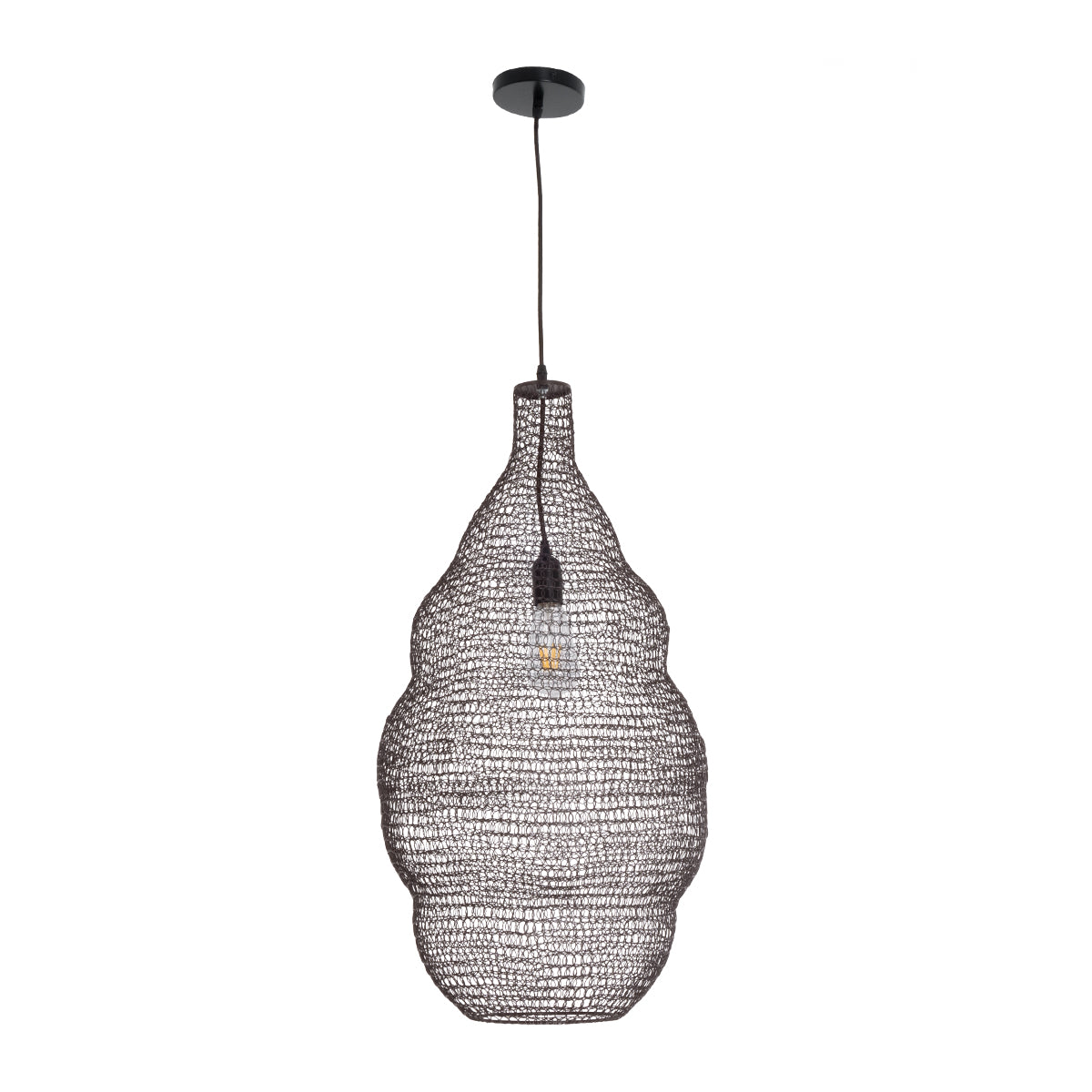 GloboStar® KENTUCKY 01896 Vintage Κρεμαστό Φωτιστικό Οροφής Μονόφωτο 1 x E27 AC220-240V IP20 - Φ40 x Υ70cm - Σκούρο Καφέ Μεταλλικό Πλέγμα - 5 Χρόνια Εγγύηση - ledmania.gr