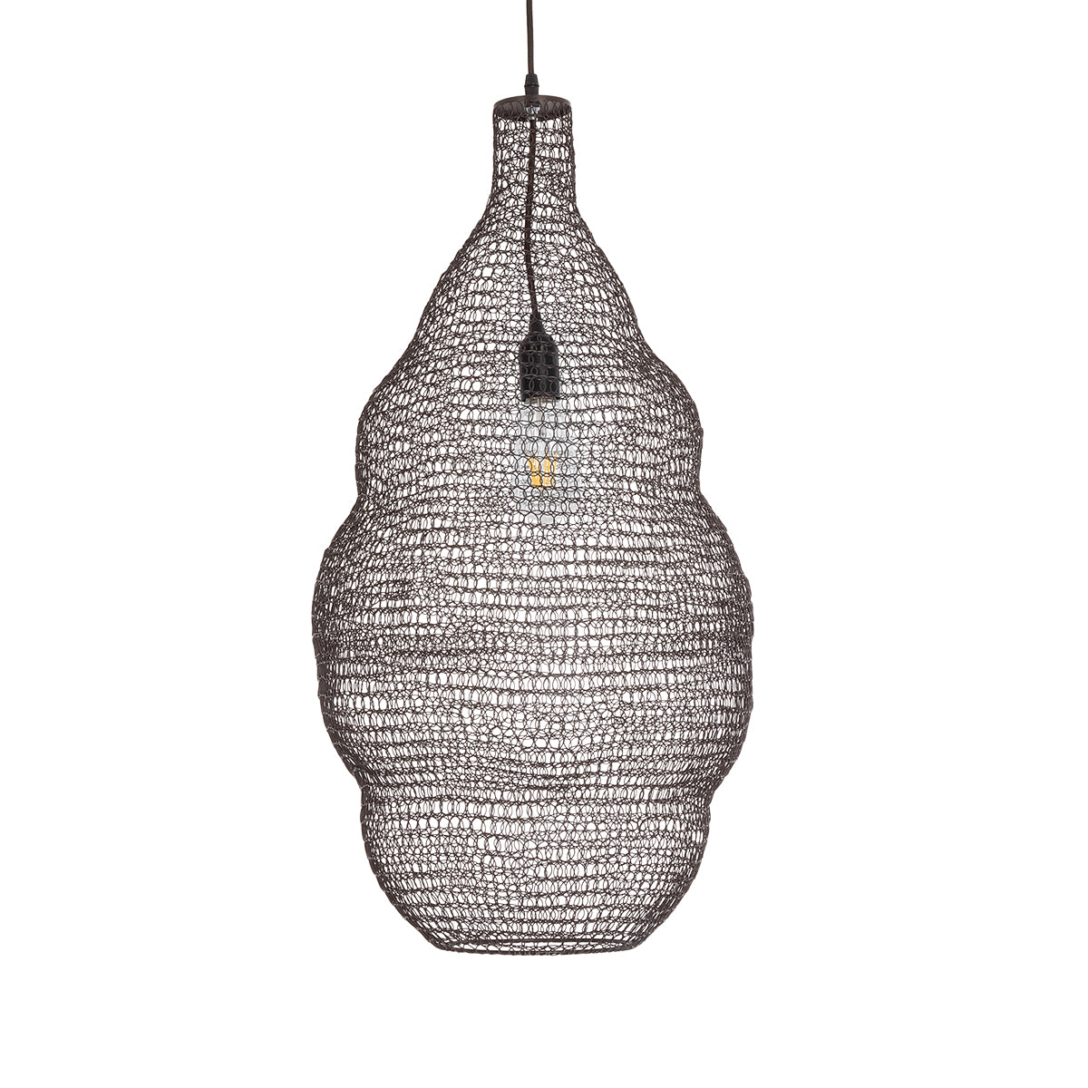 GloboStar® KENTUCKY 01896 Vintage Κρεμαστό Φωτιστικό Οροφής Μονόφωτο 1 x E27 AC220-240V IP20 - Φ40 x Υ70cm - Σκούρο Καφέ Μεταλλικό Πλέγμα - 5 Χρόνια Εγγύηση - ledmania.gr