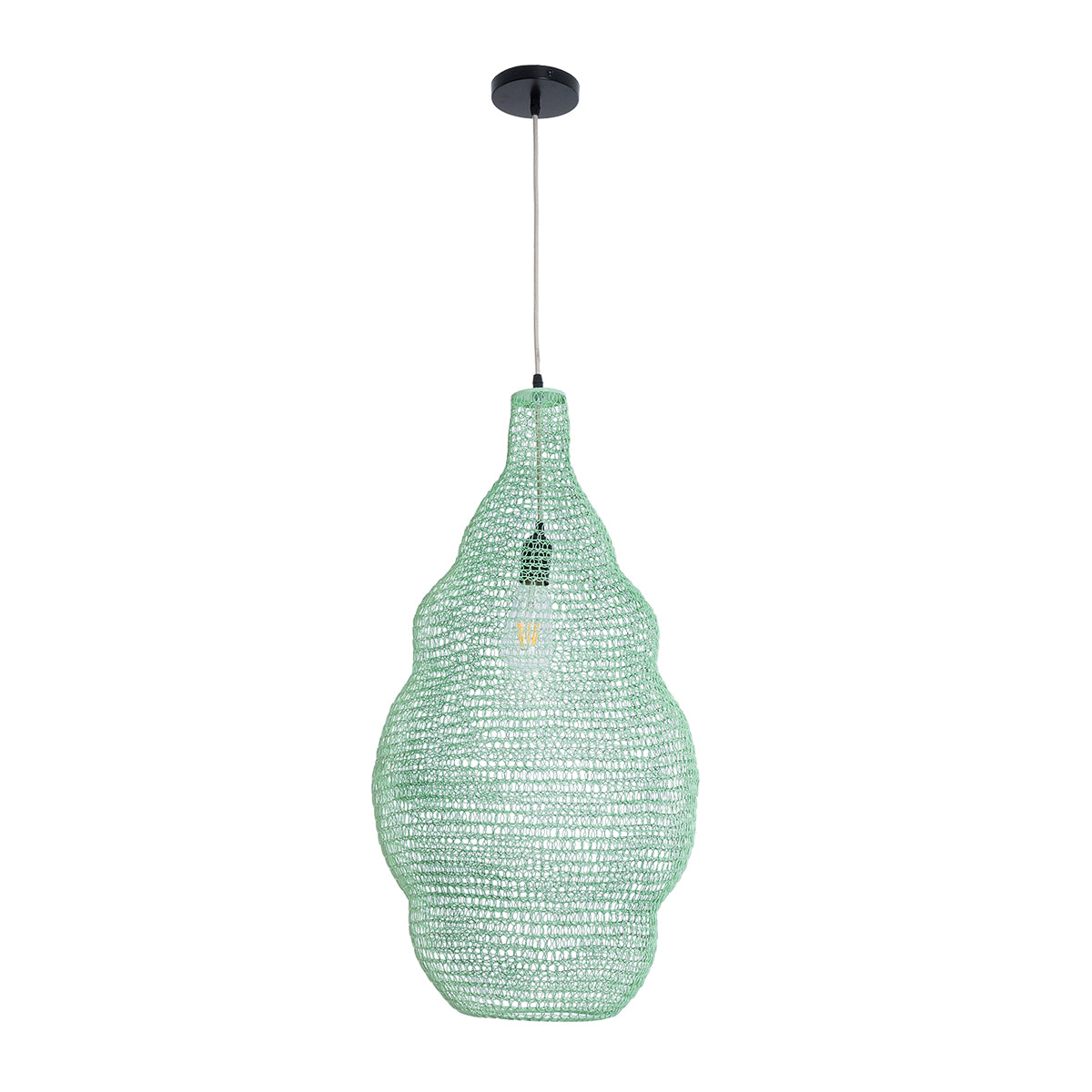 GloboStar® KENTUCKY 01897 Vintage Κρεμαστό Φωτιστικό Οροφής Μονόφωτο 1 x E27 AC220-240V IP20 - Φ40 x Υ70cm - Τιρκουάζ Μεταλλικό Πλέγμα - 5 Χρόνια Εγγύηση - ledmania.gr
