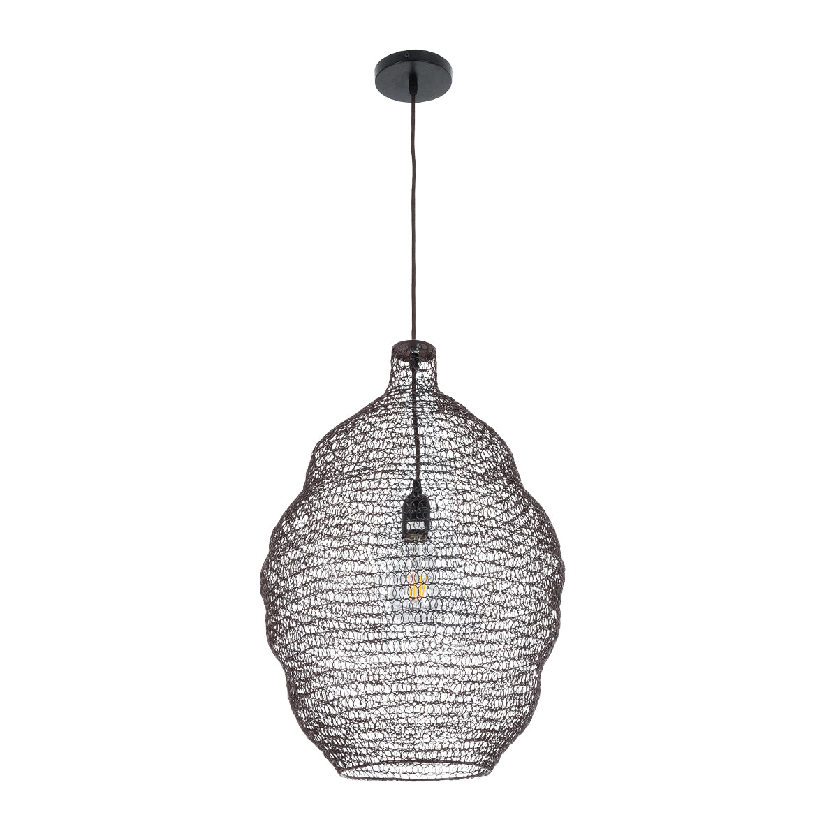 GloboStar® KENTUCKY 01899 Vintage Κρεμαστό Φωτιστικό Οροφής Μονόφωτο 1 x E27 AC220-240V IP20 - Φ40 x Υ60cm - Σκούρο Καφέ Μεταλλικό Πλέγμα - ledmania.gr