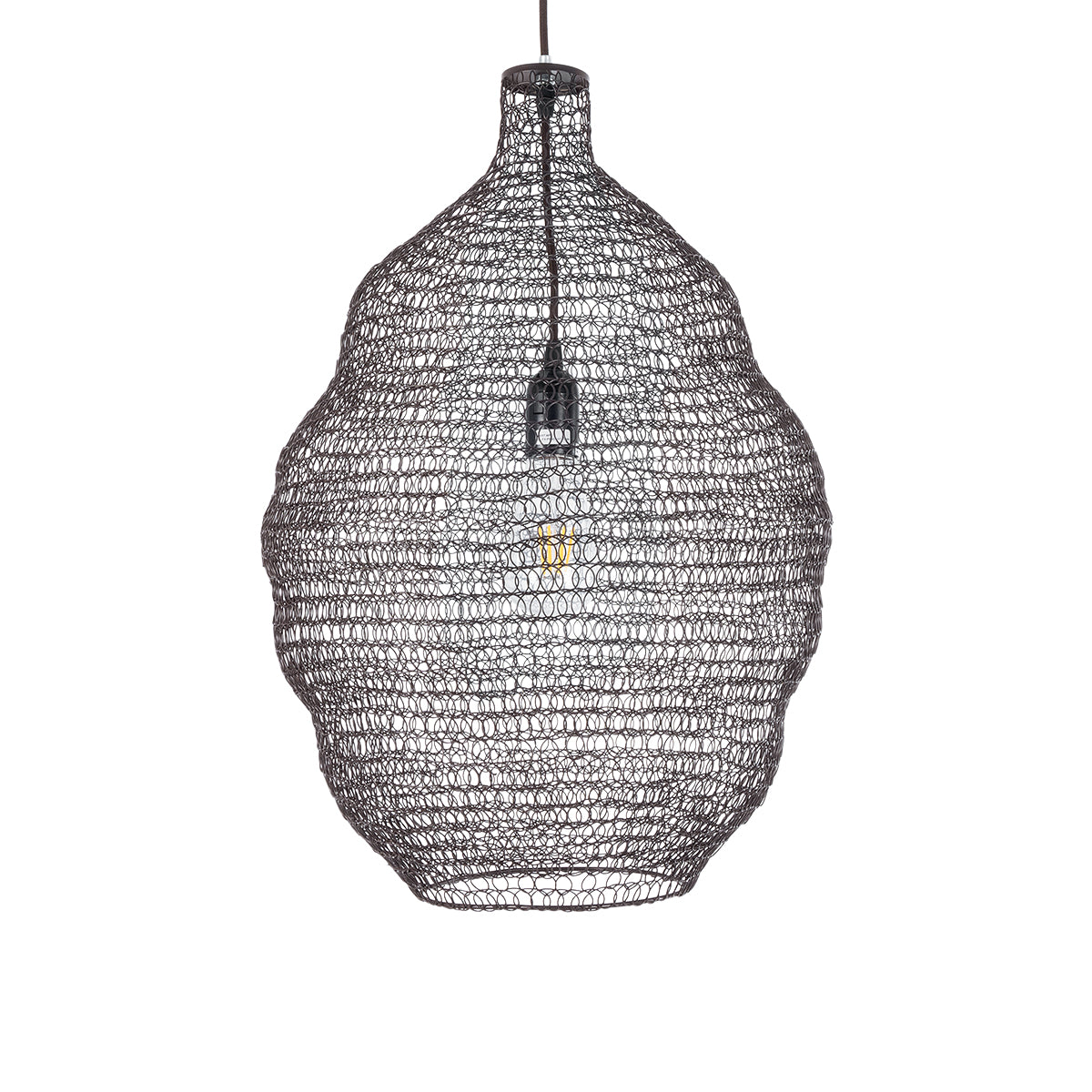 GloboStar® KENTUCKY 01899 Vintage Κρεμαστό Φωτιστικό Οροφής Μονόφωτο 1 x E27 AC220-240V IP20 - Φ40 x Υ60cm - Σκούρο Καφέ Μεταλλικό Πλέγμα - ledmania.gr