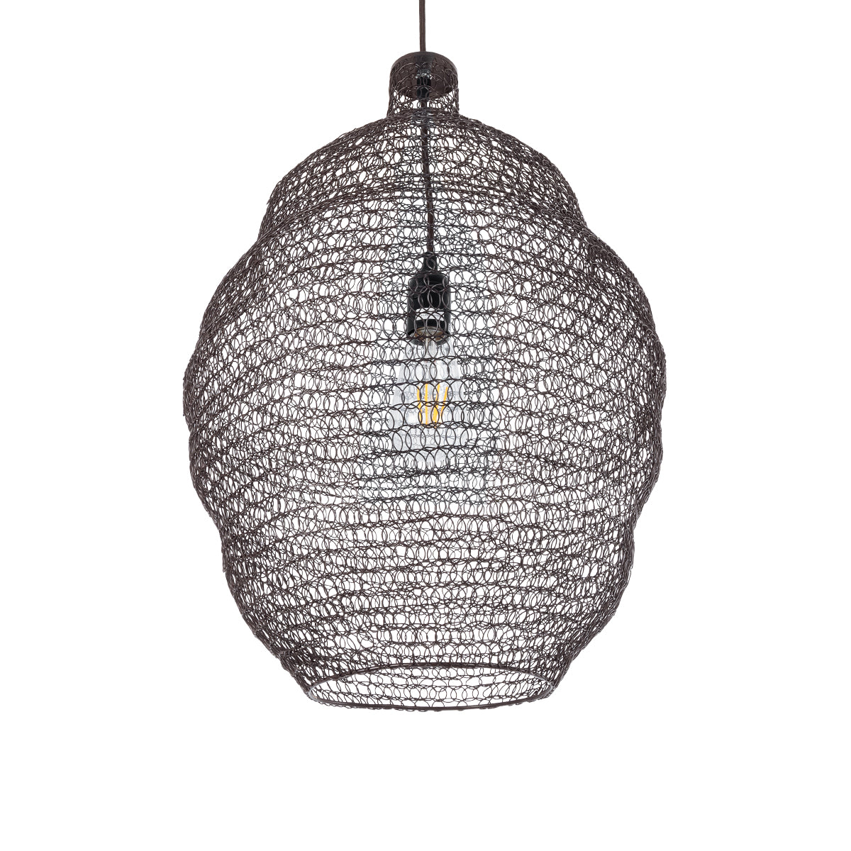 GloboStar® KENTUCKY 01899 Vintage Κρεμαστό Φωτιστικό Οροφής Μονόφωτο 1 x E27 AC220-240V IP20 - Φ40 x Υ60cm - Σκούρο Καφέ Μεταλλικό Πλέγμα - ledmania.gr