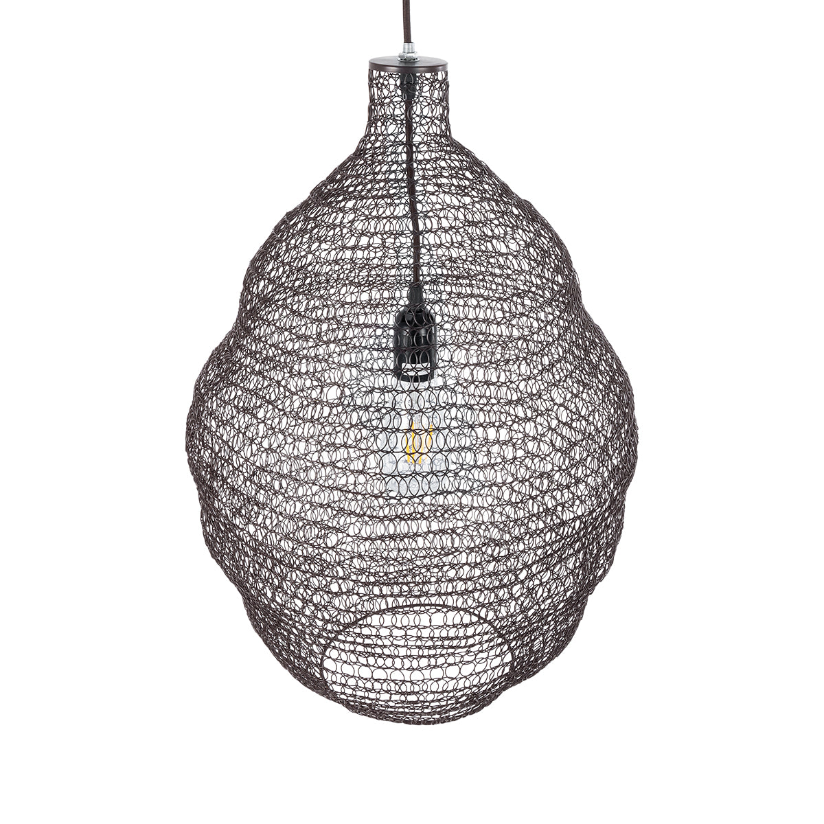 GloboStar® KENTUCKY 01899 Vintage Κρεμαστό Φωτιστικό Οροφής Μονόφωτο 1 x E27 AC220-240V IP20 - Φ40 x Υ60cm - Σκούρο Καφέ Μεταλλικό Πλέγμα - ledmania.gr